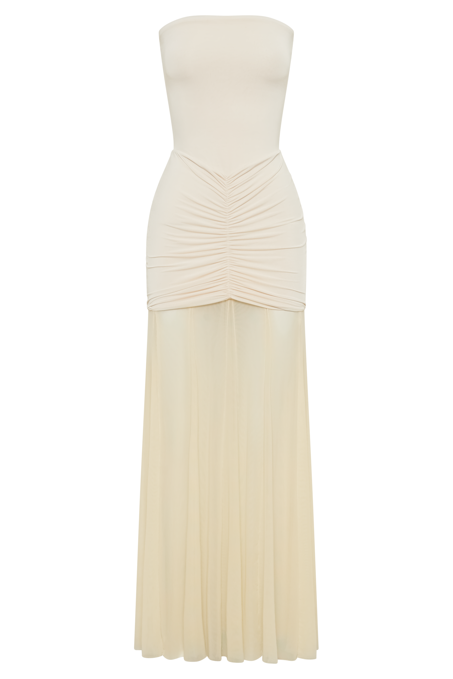 Caspian Slinky And Mesh Off Shoulder Maxi Dress - Ivory、mySite、solidvoid