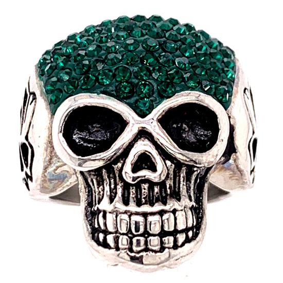 Skull With Tiny Green Accent CZ Stones Stainless Steel Ring / SCR3103、mySite、dreamappss