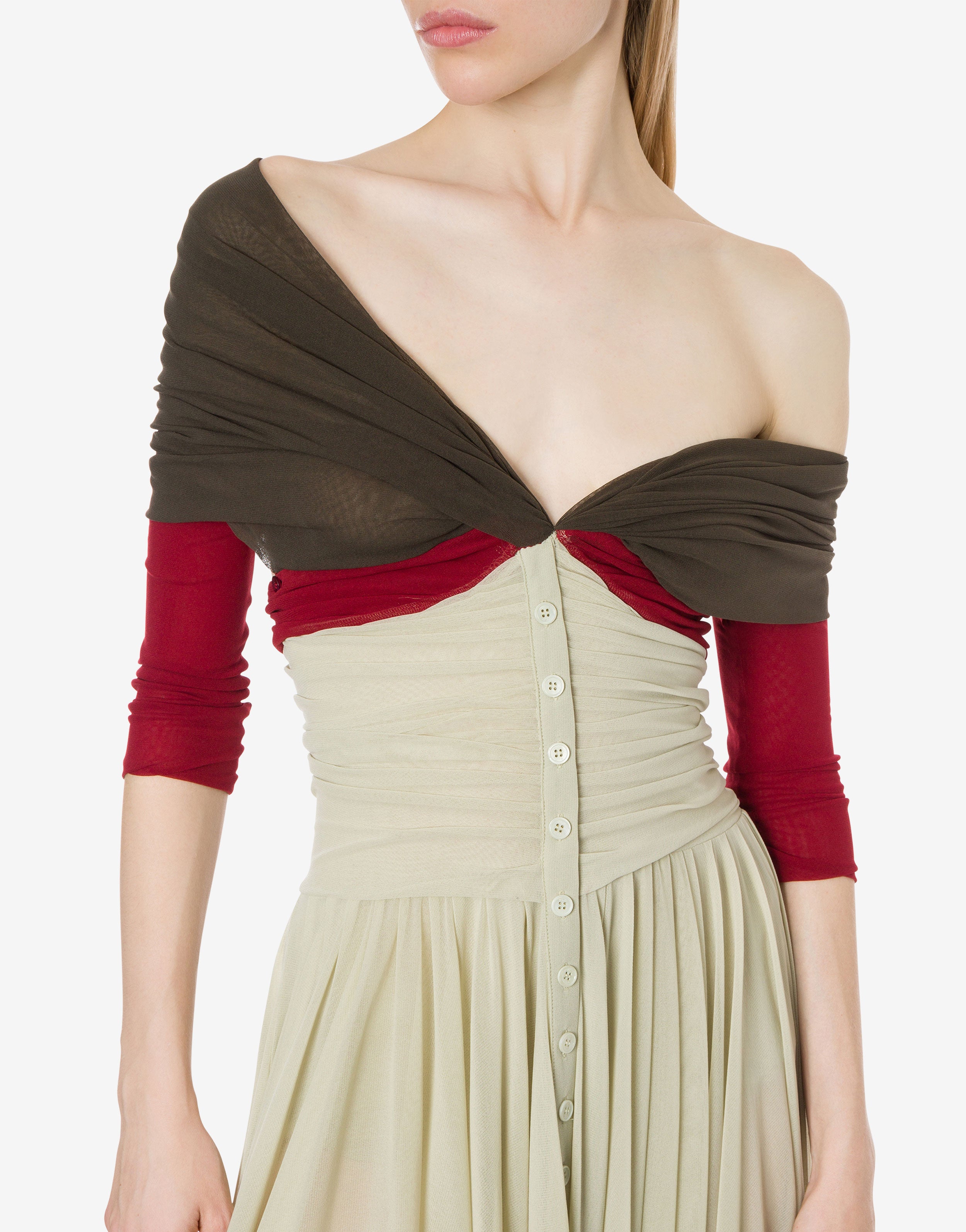 Abito in tulle stretch con maniche staccabili、mySite、aoinhome