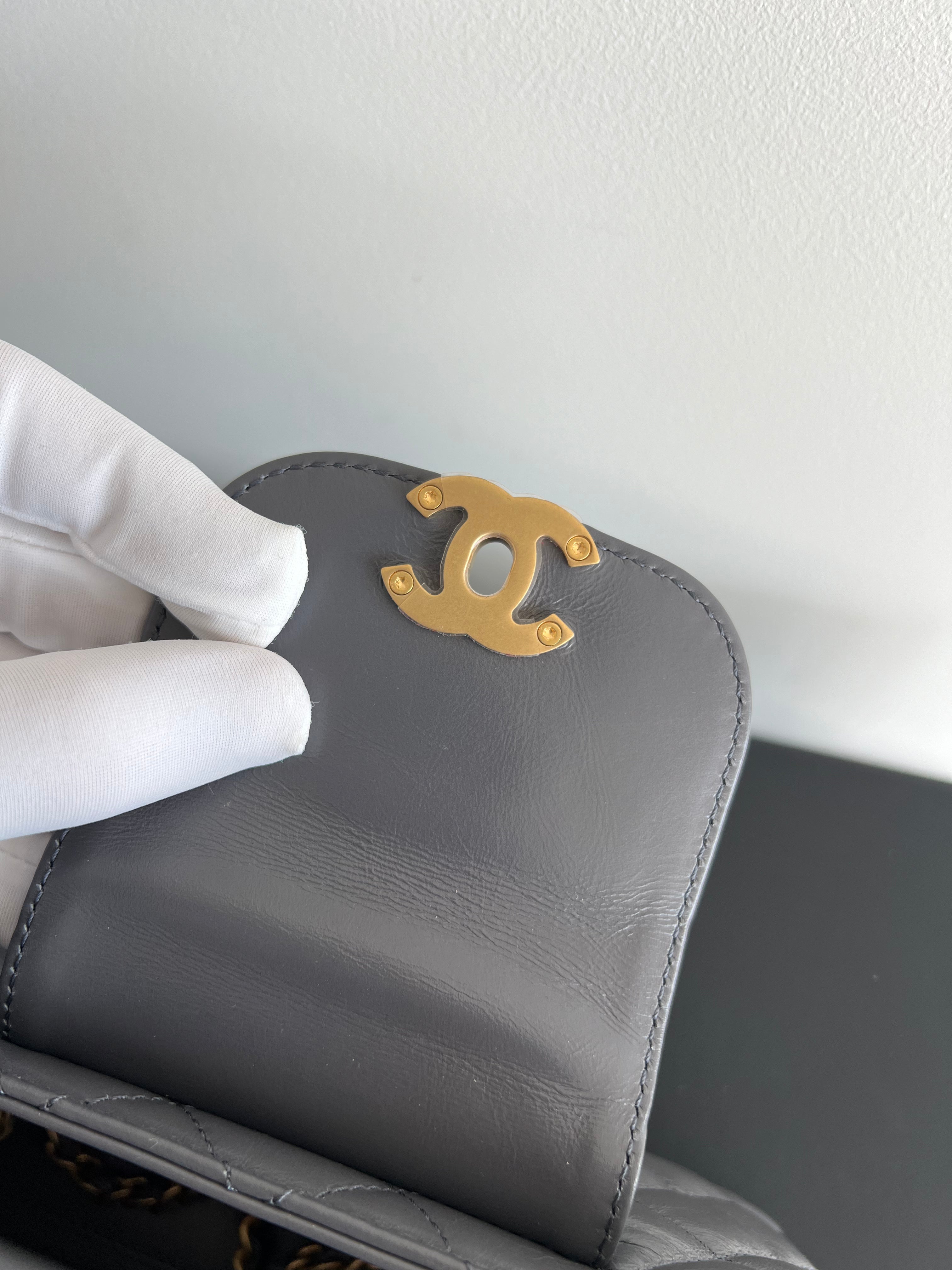 Chanel Kelly Shopping Bag Shiny Aged Calfskin & Gold Hardware Grey (Mini)、mySite、garminoutage.com