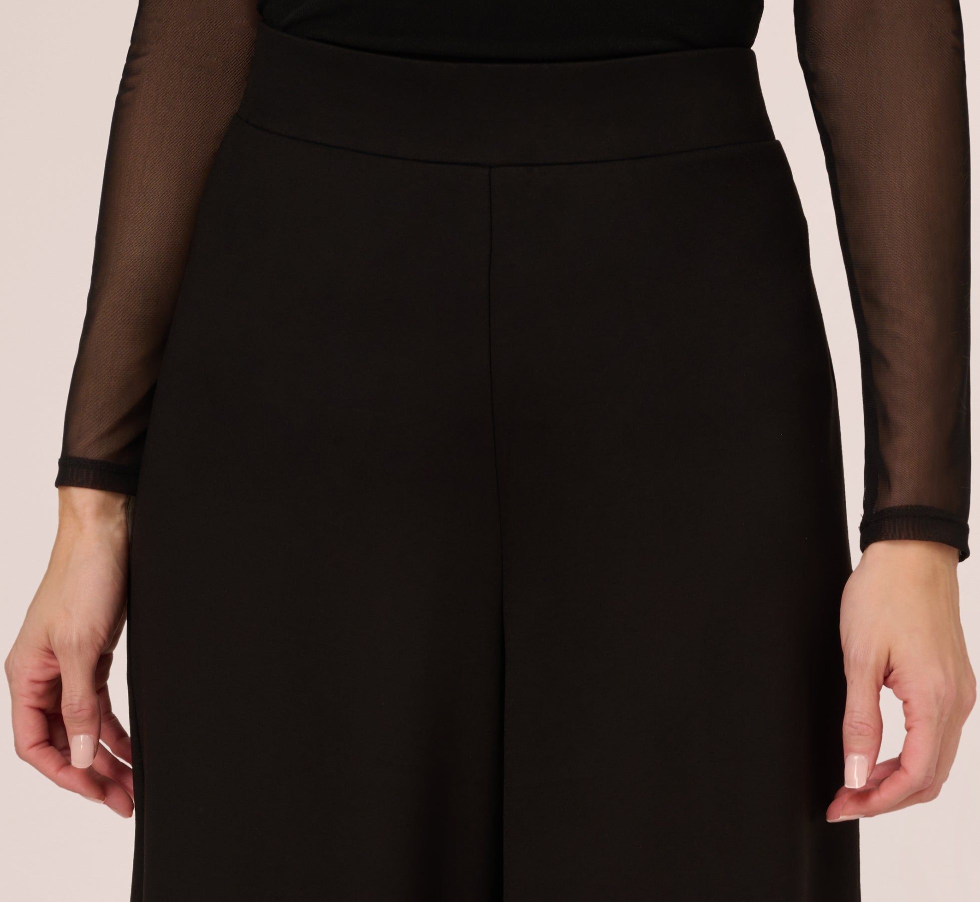 Ponte Knit Wide Leg Pants With Elastic Waist In Black、mySite、solidvoid