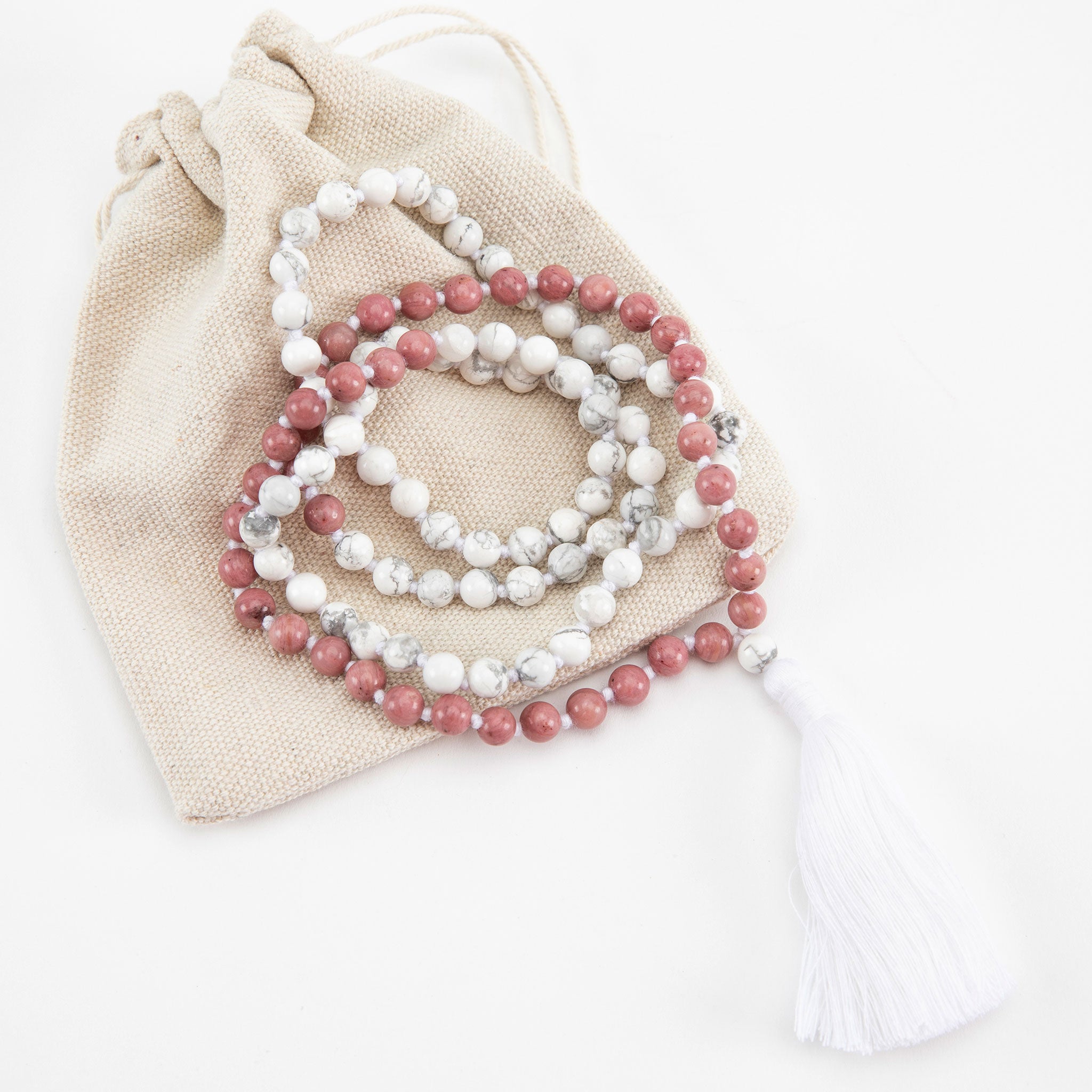 Handmade Prayer Beads: Rhodonite and Howlite Mala、mySite、topwebapps