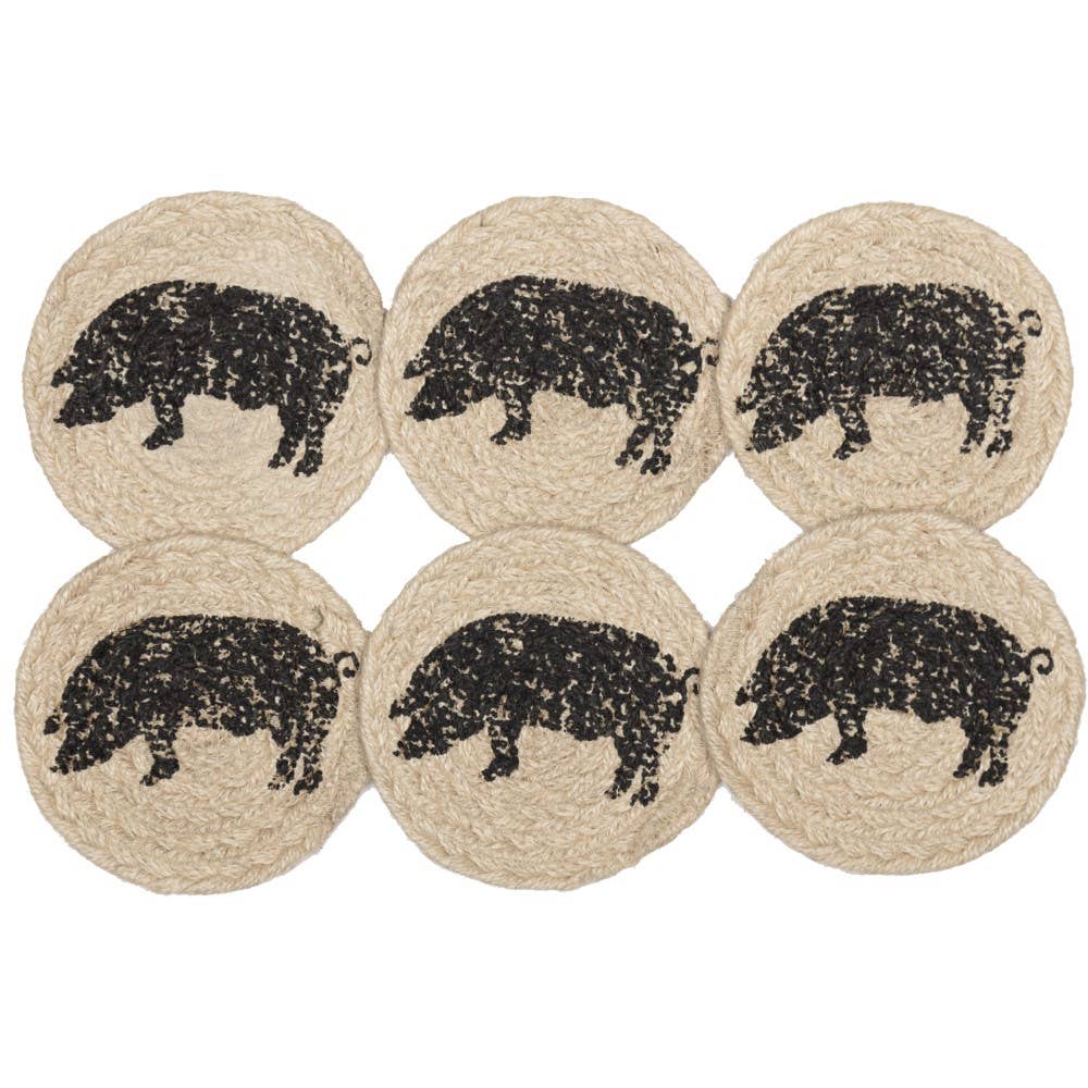 Cow or Pig Jute Country Coaster Sets of 6-Sawyer Mill、mySite、g9winljtr