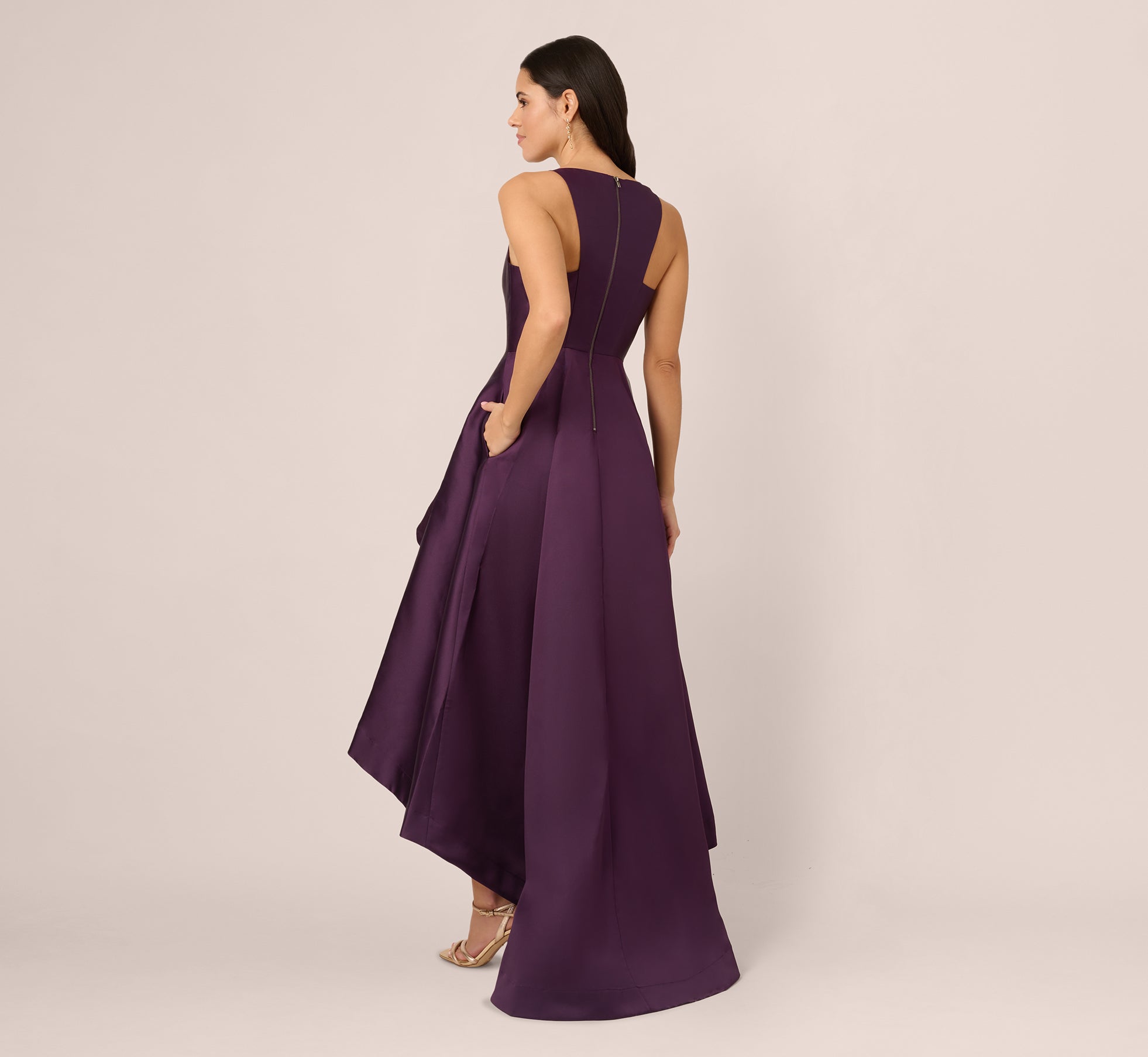 High Low Mikado Gown With Asymmetrical Detail In Luxe Plum、mySite、solidvoid