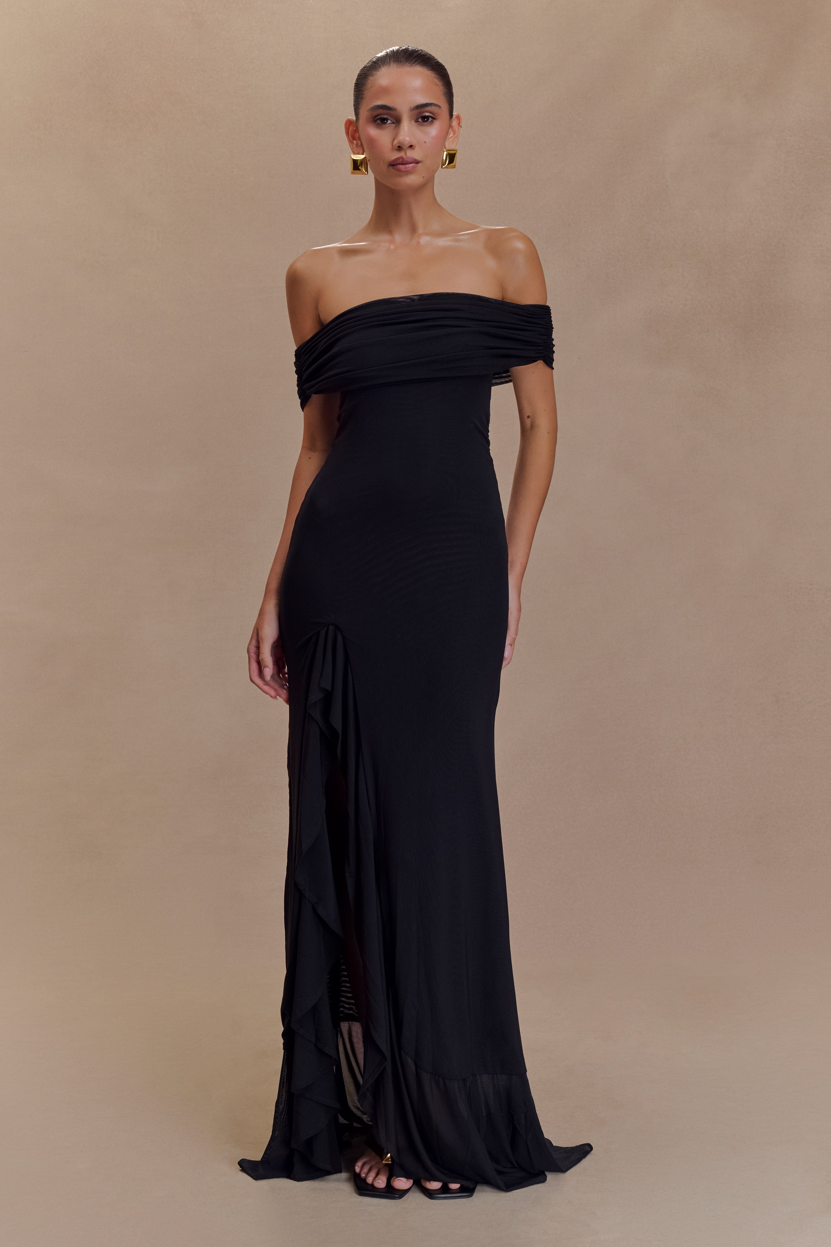 Audrey Off Shoulder Mesh Maxi Dress - Black、mySite、solidvoid