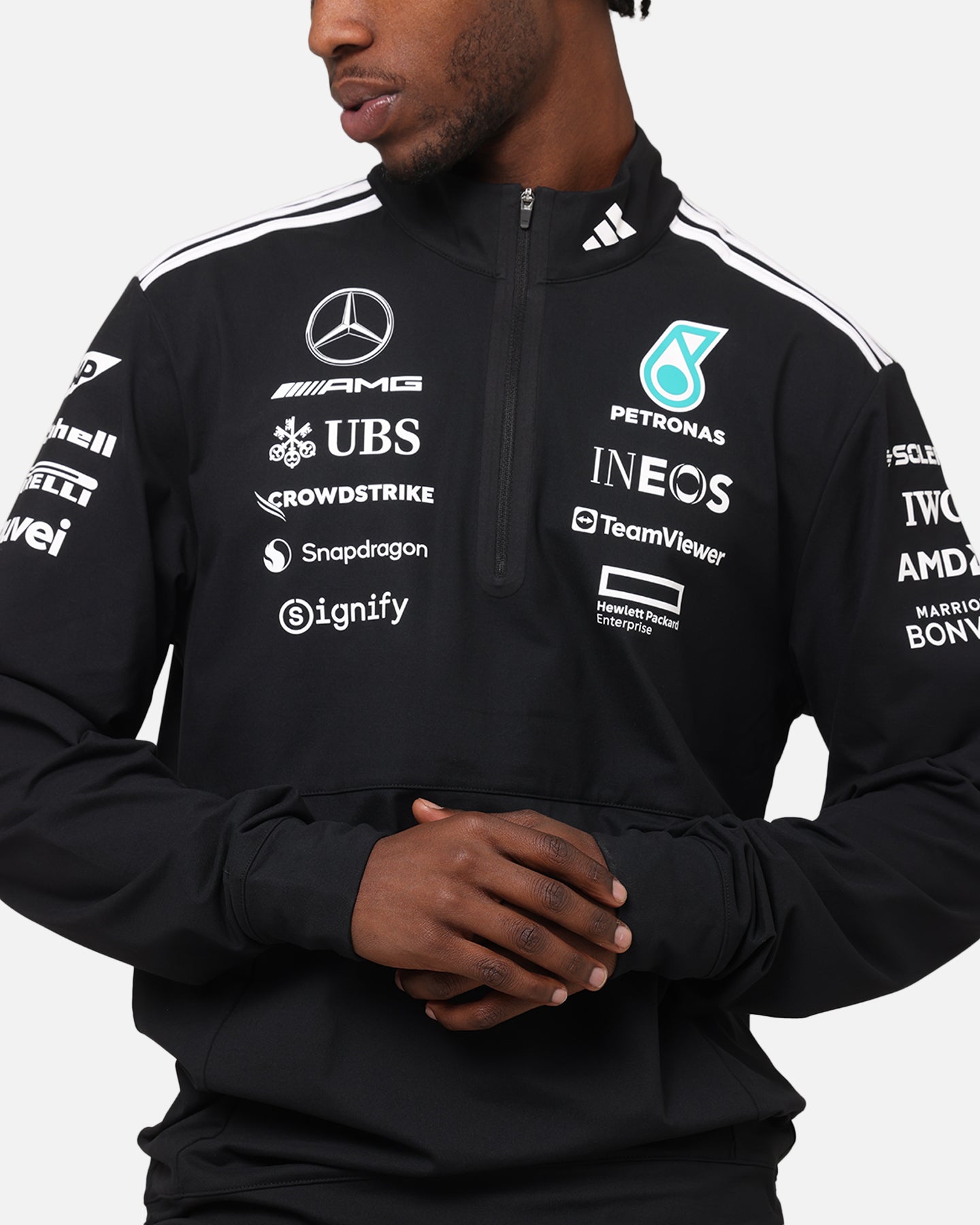 adidas x Mercedes-AMG PETRONAS Formula One F1 2025 Team Quarter Zip Jacket Black/White、mySite、zt4zffjzw