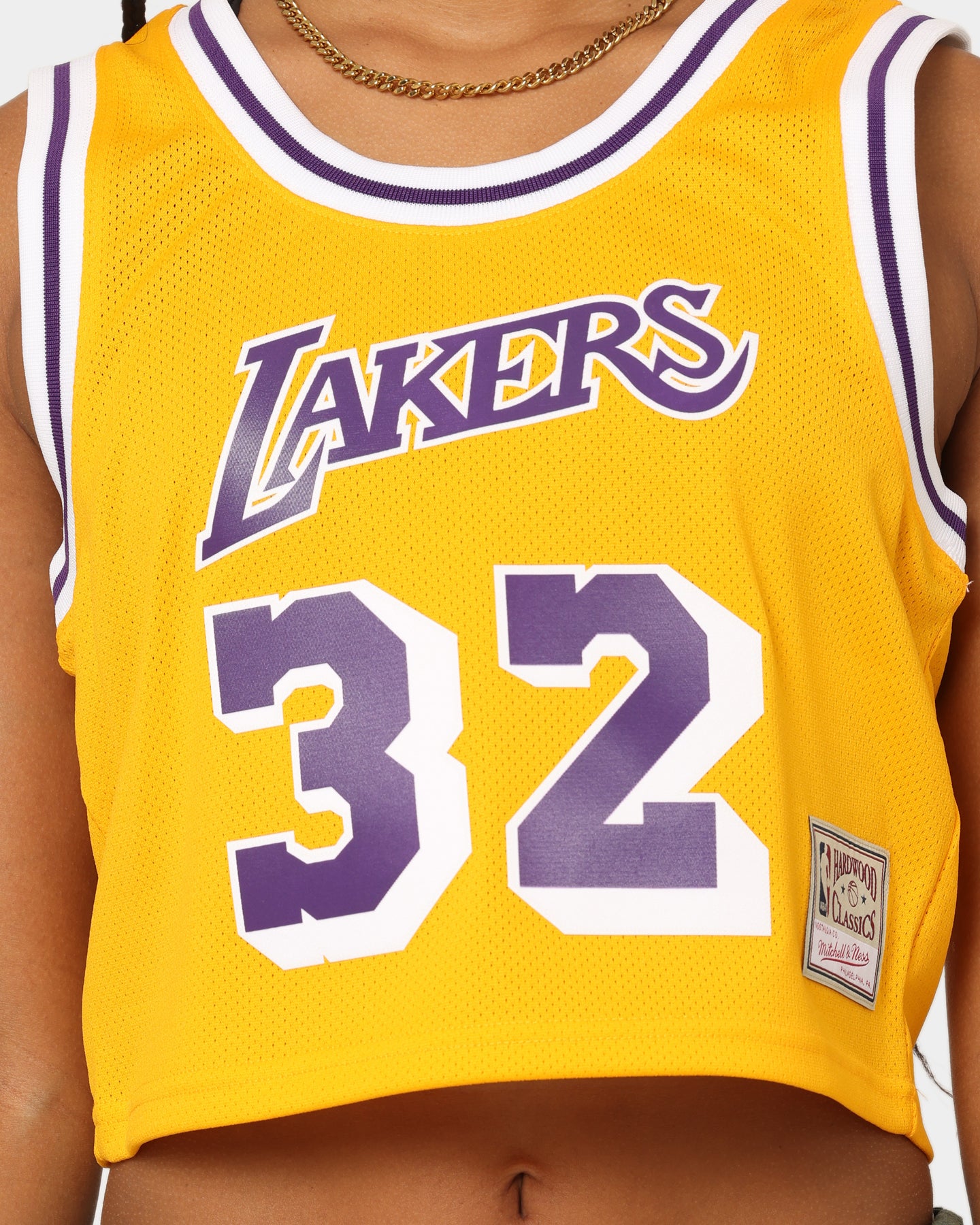 Mitchell & Ness Women's Los Angeles Lakers Earvin Magic Johnson #32 NBA Cropped Jersey Yellow/Purple、mySite、zt4zffjzw