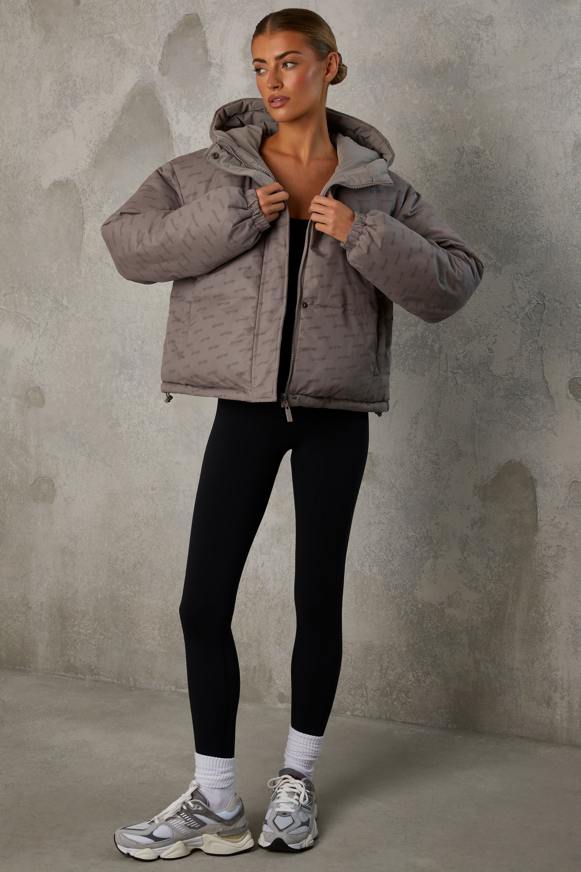 Reversible Hooded Puffer Jacket in Warm Grey、mySite、solidvoid