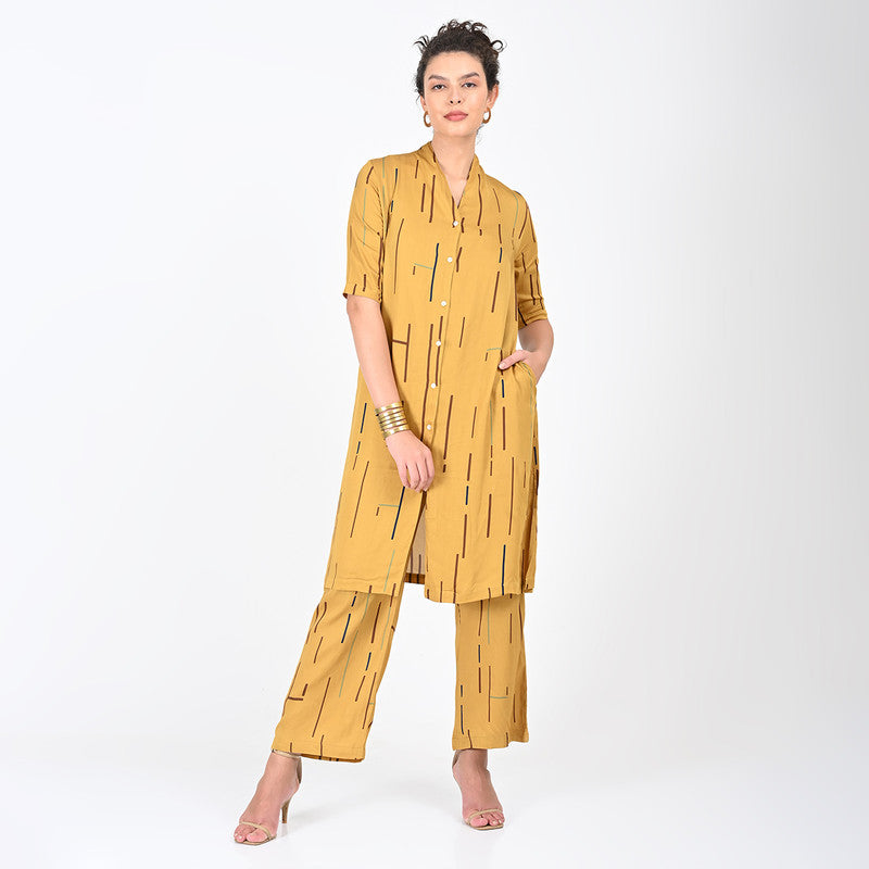 Modal Printed Co Ord Set For Women | Tunic & Trouser | Mustard、mySite、camillekostekn
