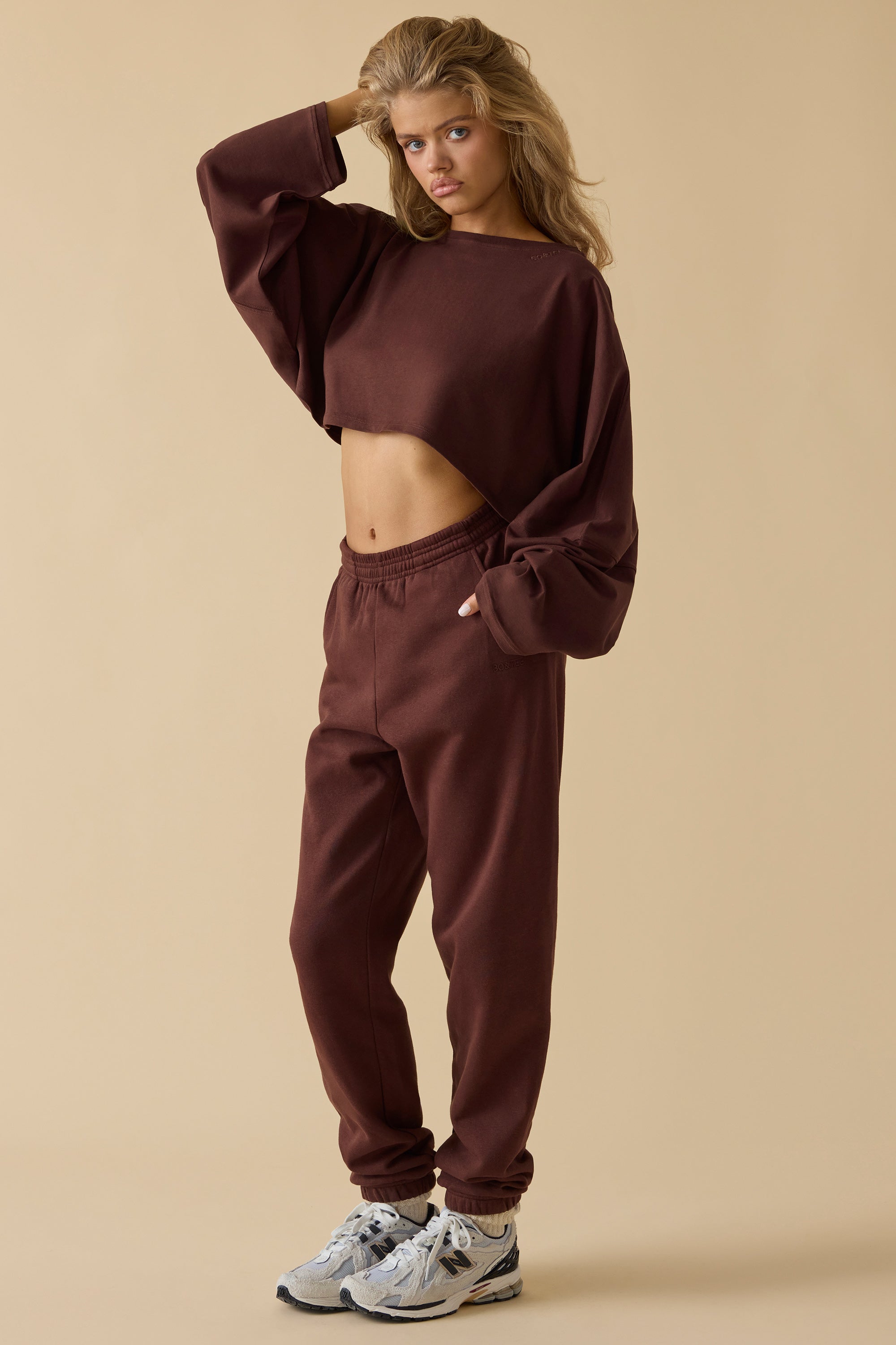Oversized Long Sleeve Crop Top in Mahogany、mySite、solidvoid