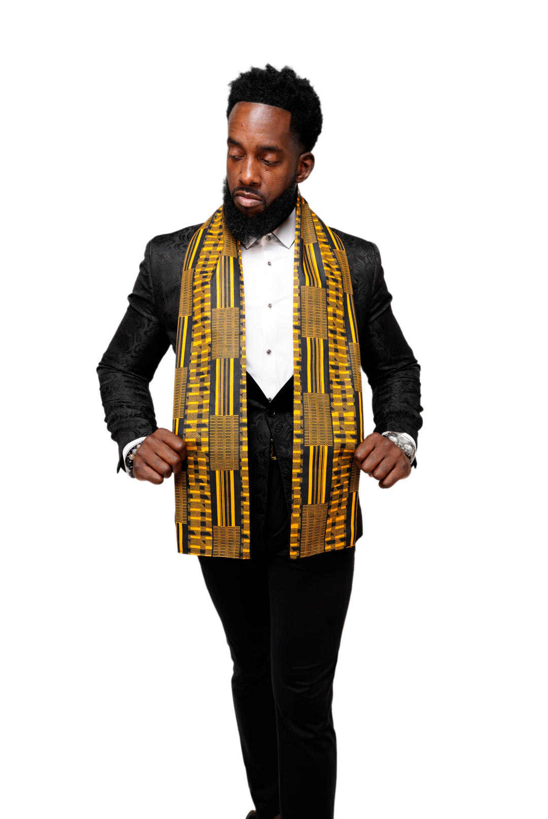 Dupsie's Nansa Black and Gold African Print Kente Sash DP4091S、mySite、solidvoid