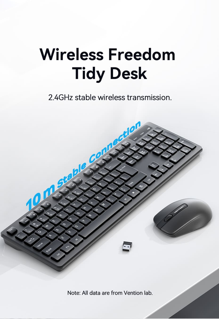 Wireless Full-Sized Keyboard and Mouse Combo with Mouse Pad Black Slim Type