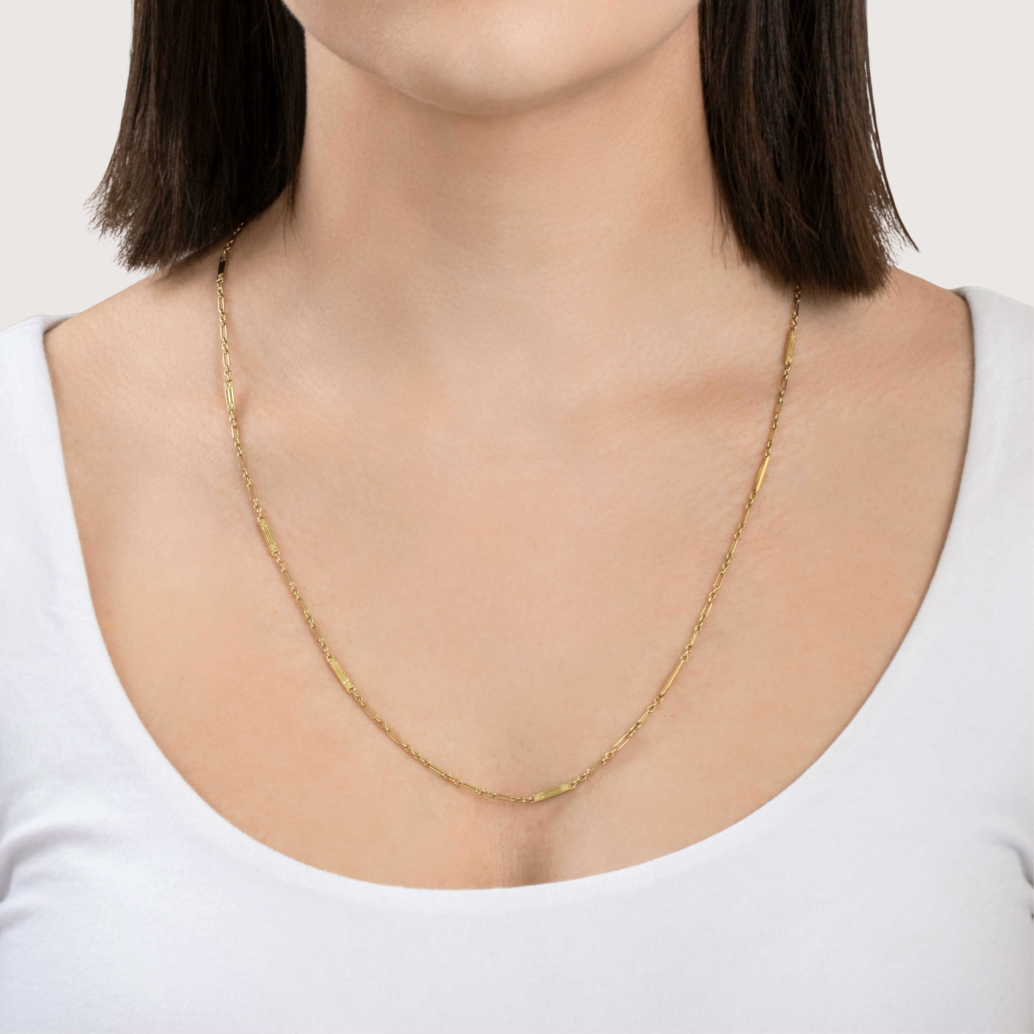 Antique Art Deco 14k Yellow Gold Long Engraved Blossom Link Necklace 28、mySite、hinf8tx79