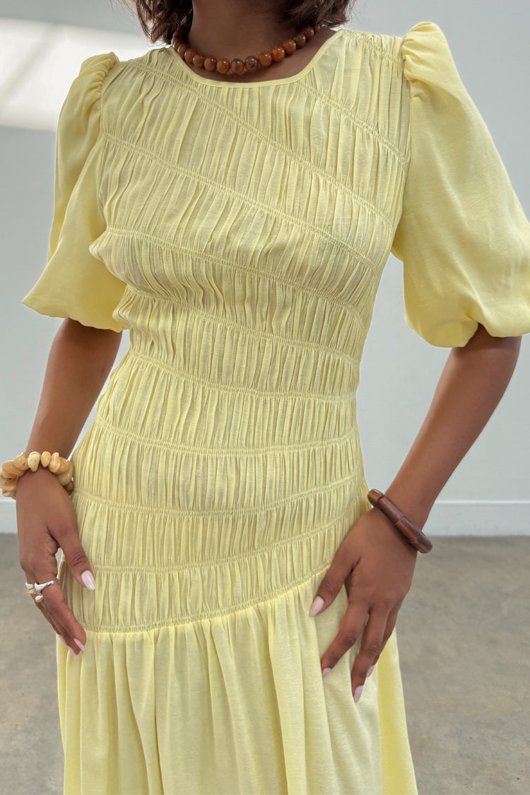 Butter Yellow Shirred Nara Dress、mySite、solidvoid