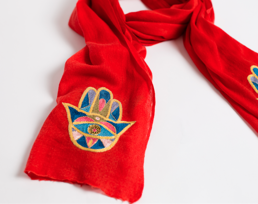 Hamsa Cashmere Scarf - Red、mySite、topwebapps