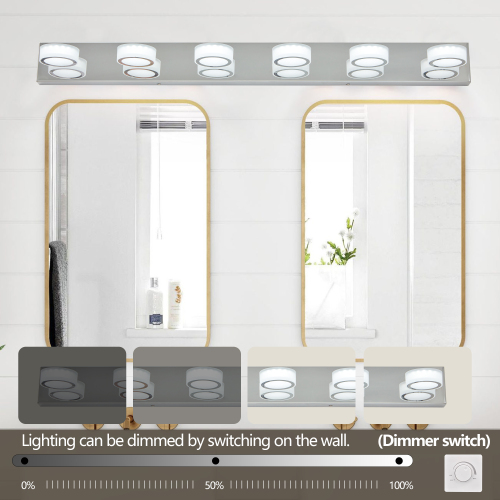 (NEW SKU:W1340P206816) 45" Modern 6-Light LED Vanity Light, Sleek Chrome Bathroom Wall Light Fixture for Mirror, Shower, and Bathroom Decor、、eastwooduniform