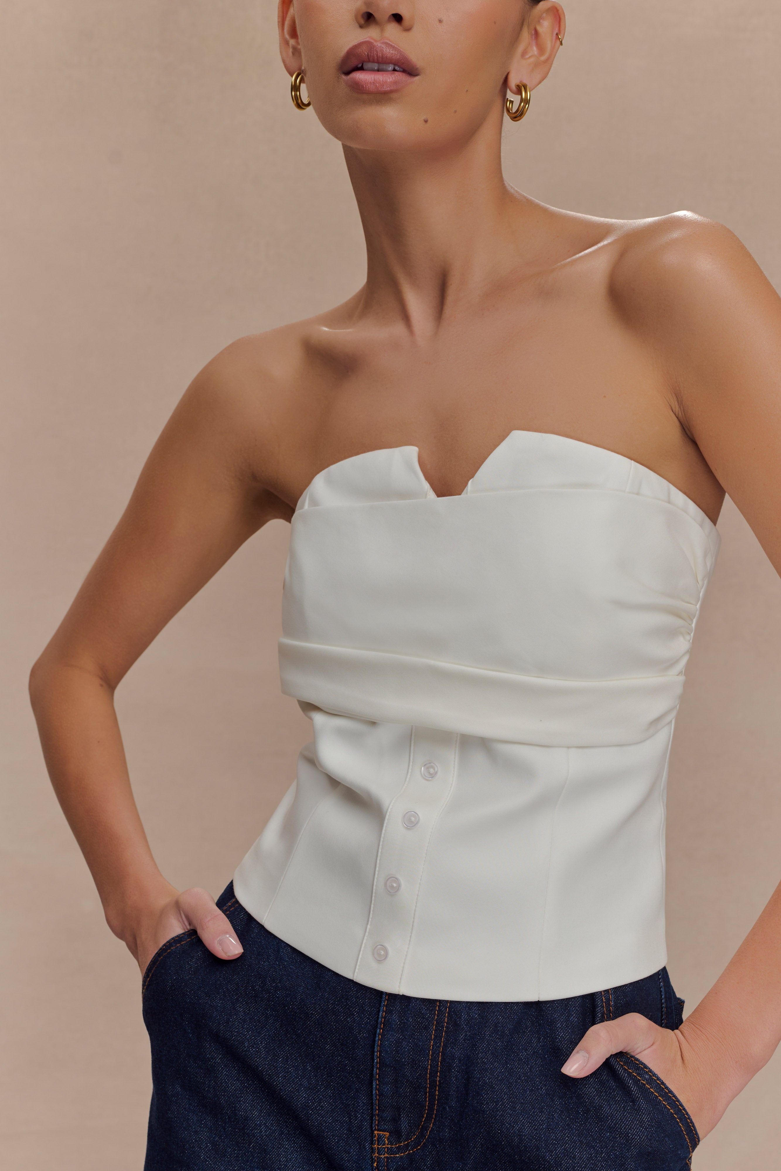 Zillah Strapless Cotton Top - White、mySite、solidvoid