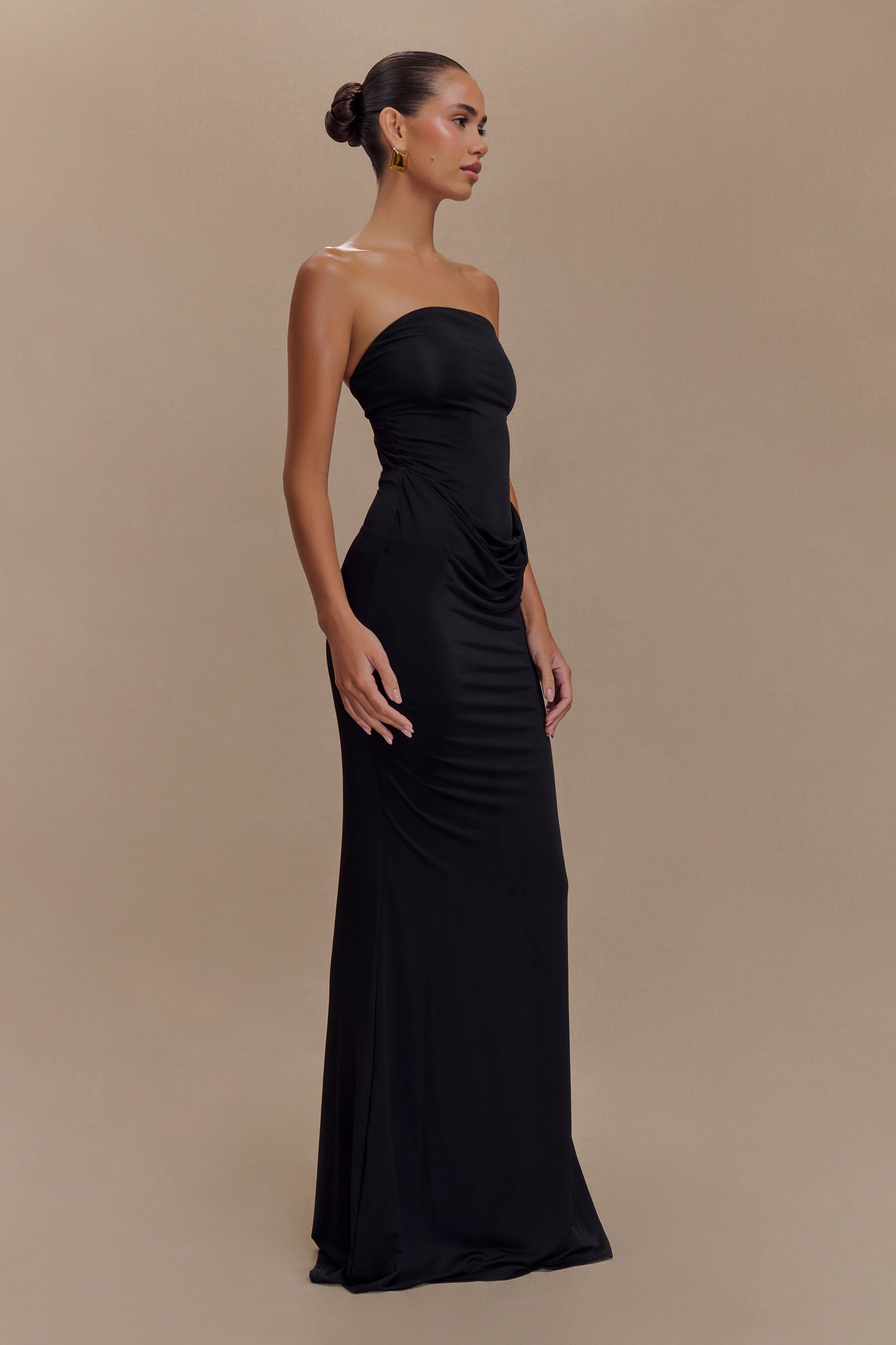Madison Strapless Slinky Maxi Dress - Black、mySite、solidvoid