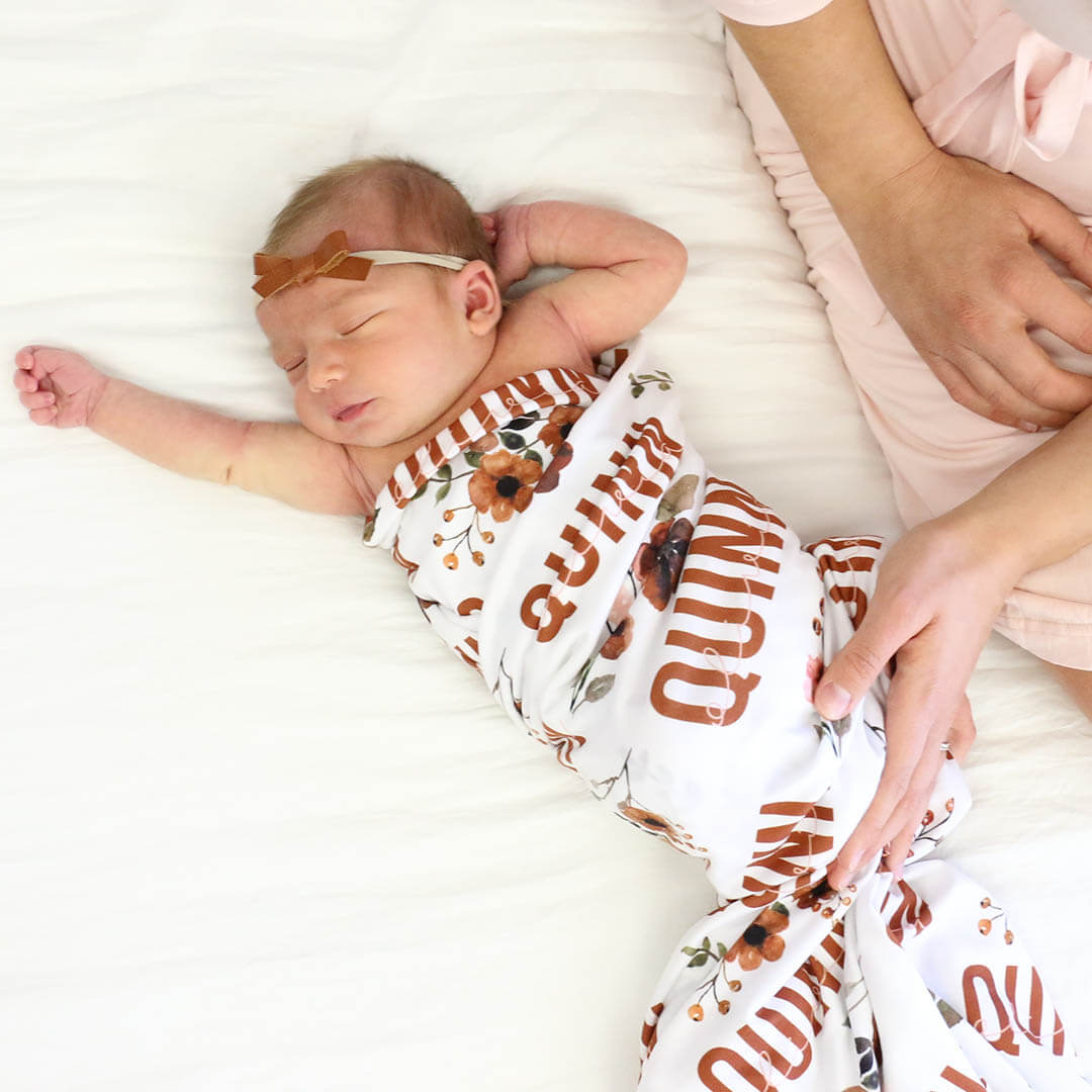  Quinn's Rust Floral Personalized Baby Name Swaddle Blanket、mySite、layawaytickets