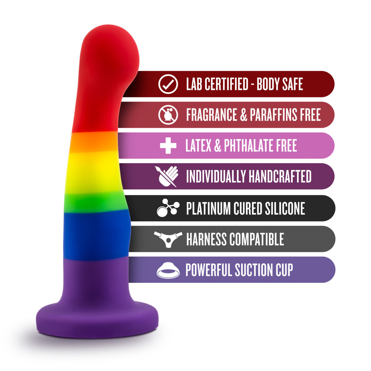 Avant By Blush® | Pride Freedom P1 | Artisan 6 Inch Curved G-Spot Dildo with Suction Cup Base - Elegantly Made with Smooth UltraSilk® Purio® Silicone、mySite、bottomscart