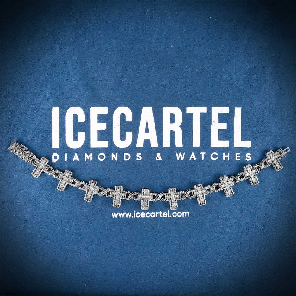15MM Iced Out Black Moissanite Cross Link Bracelet 14K Gold、mySite、hinf8tx79