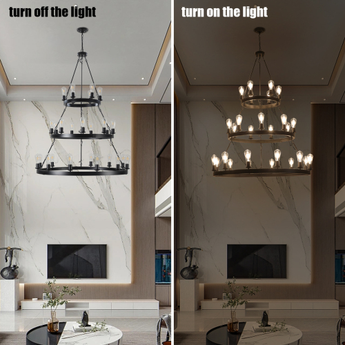 (Same as:W1340119961/W1340P206660/L001005-D1140-P27B)45" Retro Industrial Style 3-Layer Pendant Light, 27-Lights Black Farmhouse Pendant, Suitable for Dining Rooms, Living Rooms (Bulb Not Included)、、eastwooduniform