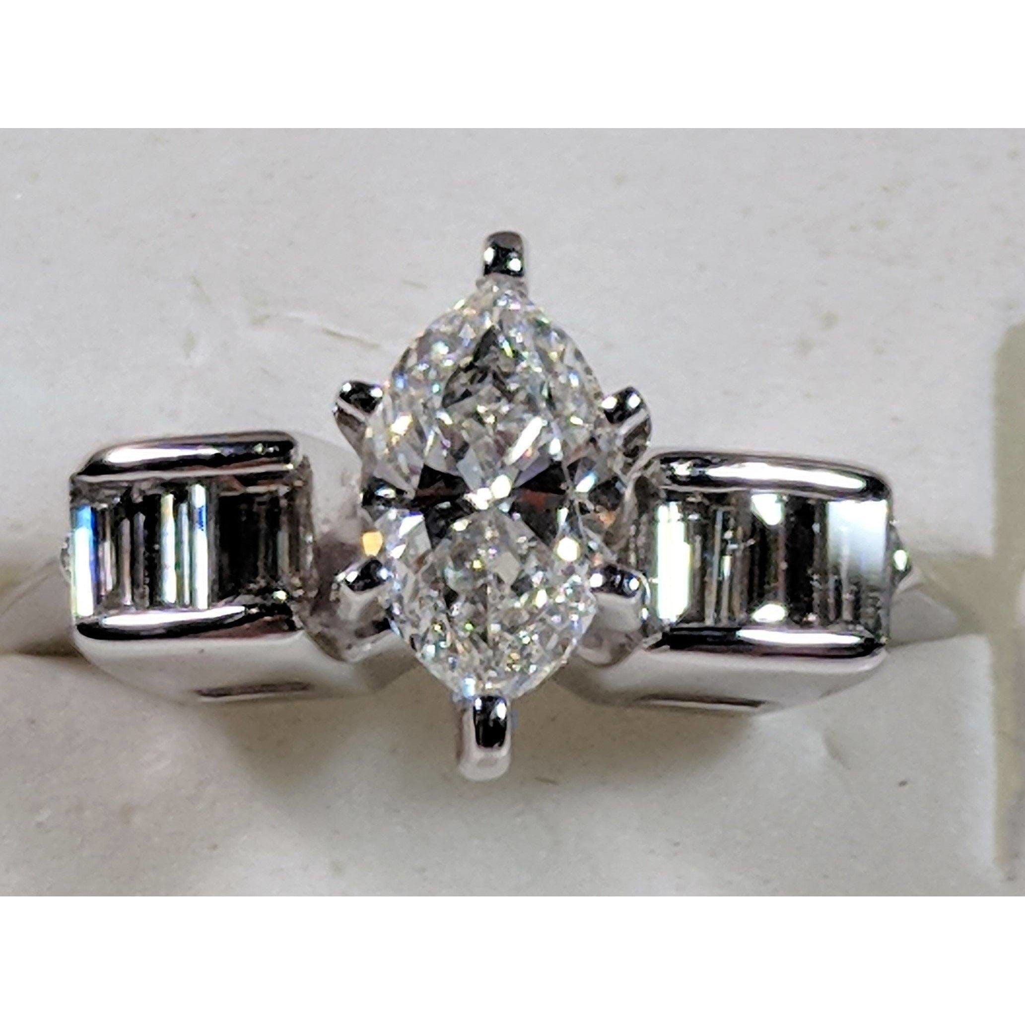 Marquise Diamond Engagement Ring in 14K White Gold, .65ct Center Diamond, .26ct Side Diamonds、mySite、g9winljtr