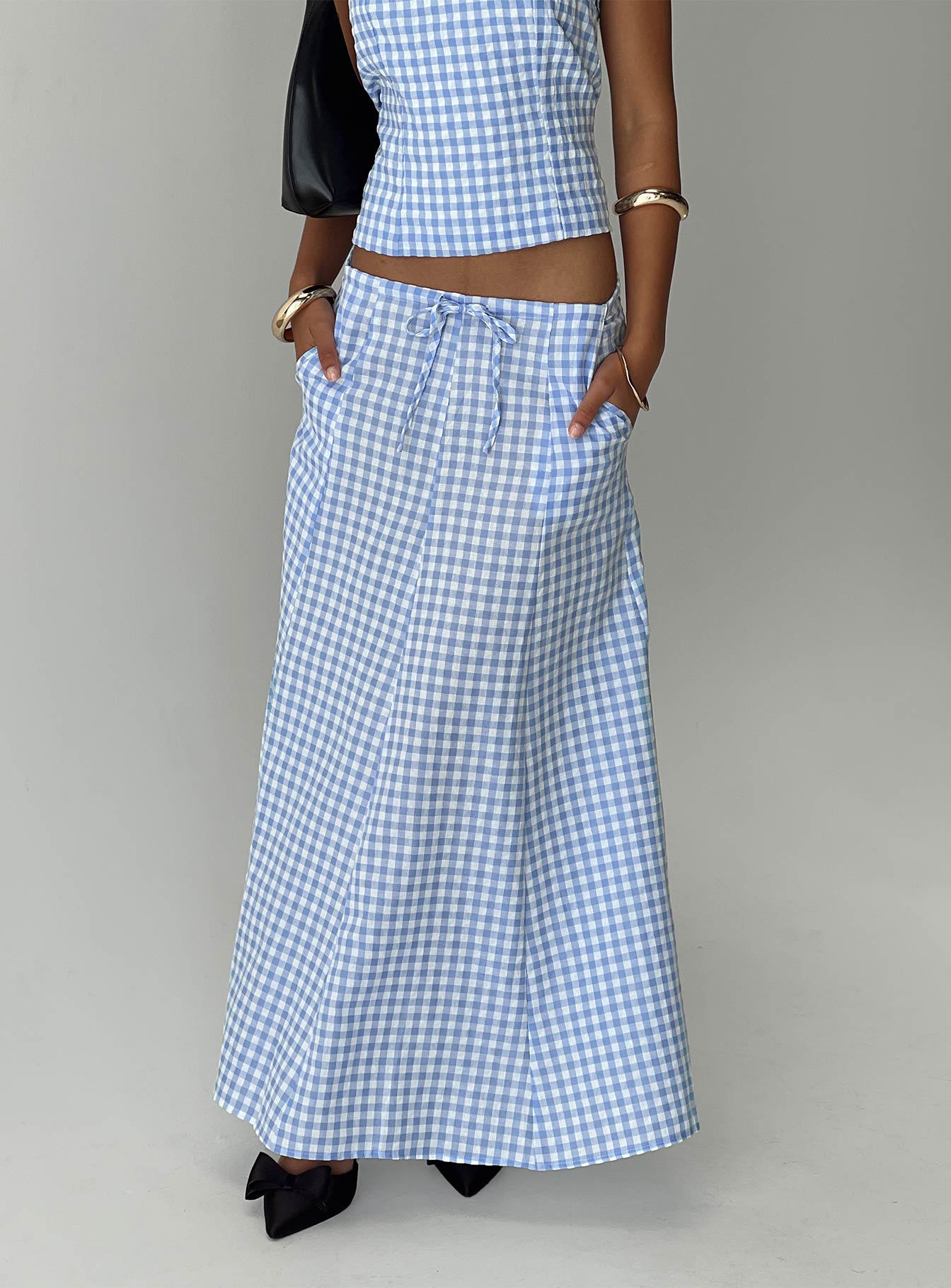 Carmino Maxi Skirt Blue Check、mySite、solidvoid