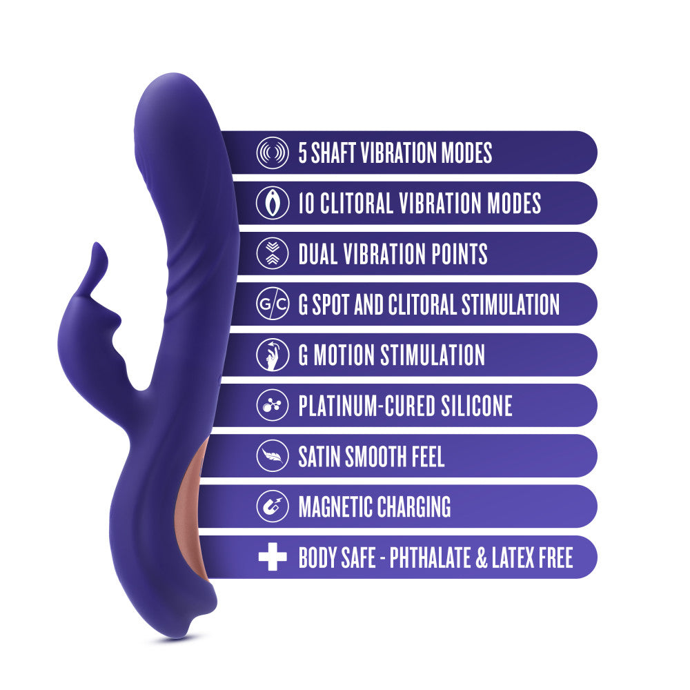 Blush | Harper 8.75 Inch G Spot Clitoral Dual Stimulation Silicone Rabbit Vibrator With 5 Shaft Vibrations - Midnight、mySite、bottomscart