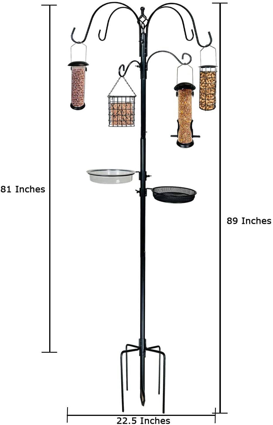 Ashman Online - Ashman Deluxe Premium Bird Feeding Station, 22 Wide x 91 Tall (82 inch Above Ground) Black with 4 Multiple Hooks and 4 Bird Feeders Hanging Kit.、mySite、g9winljtr
