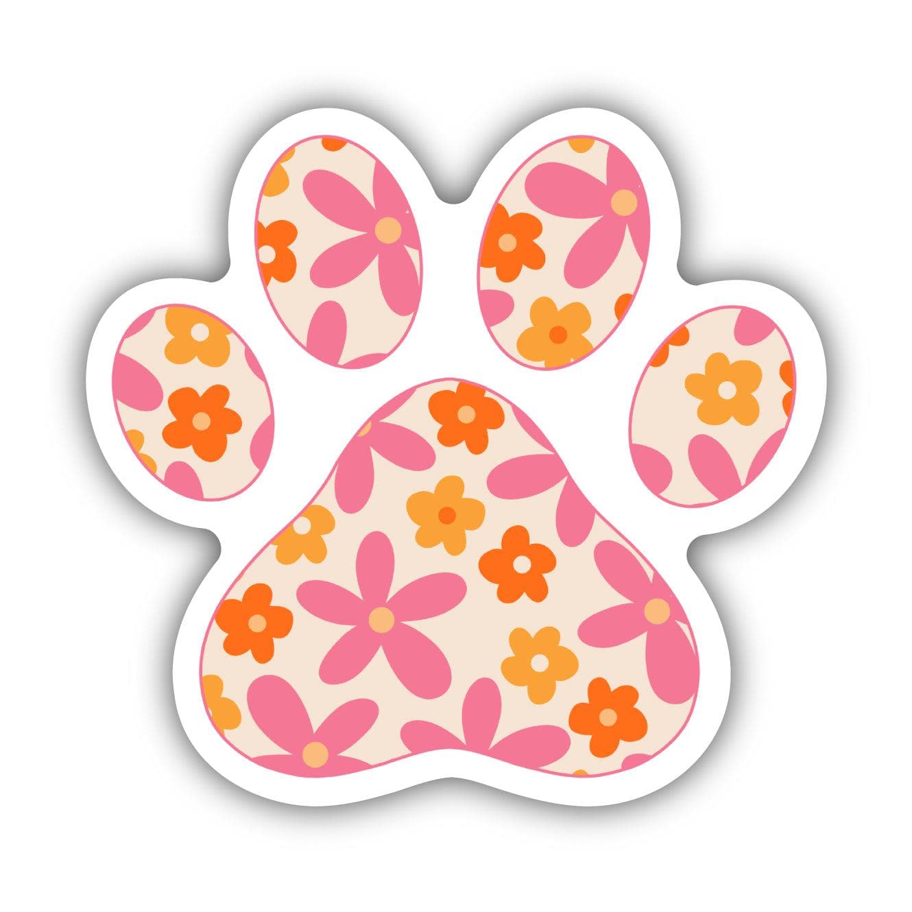  Pink and Orange Floral Paw Print Sticker、mySite、ghnorth