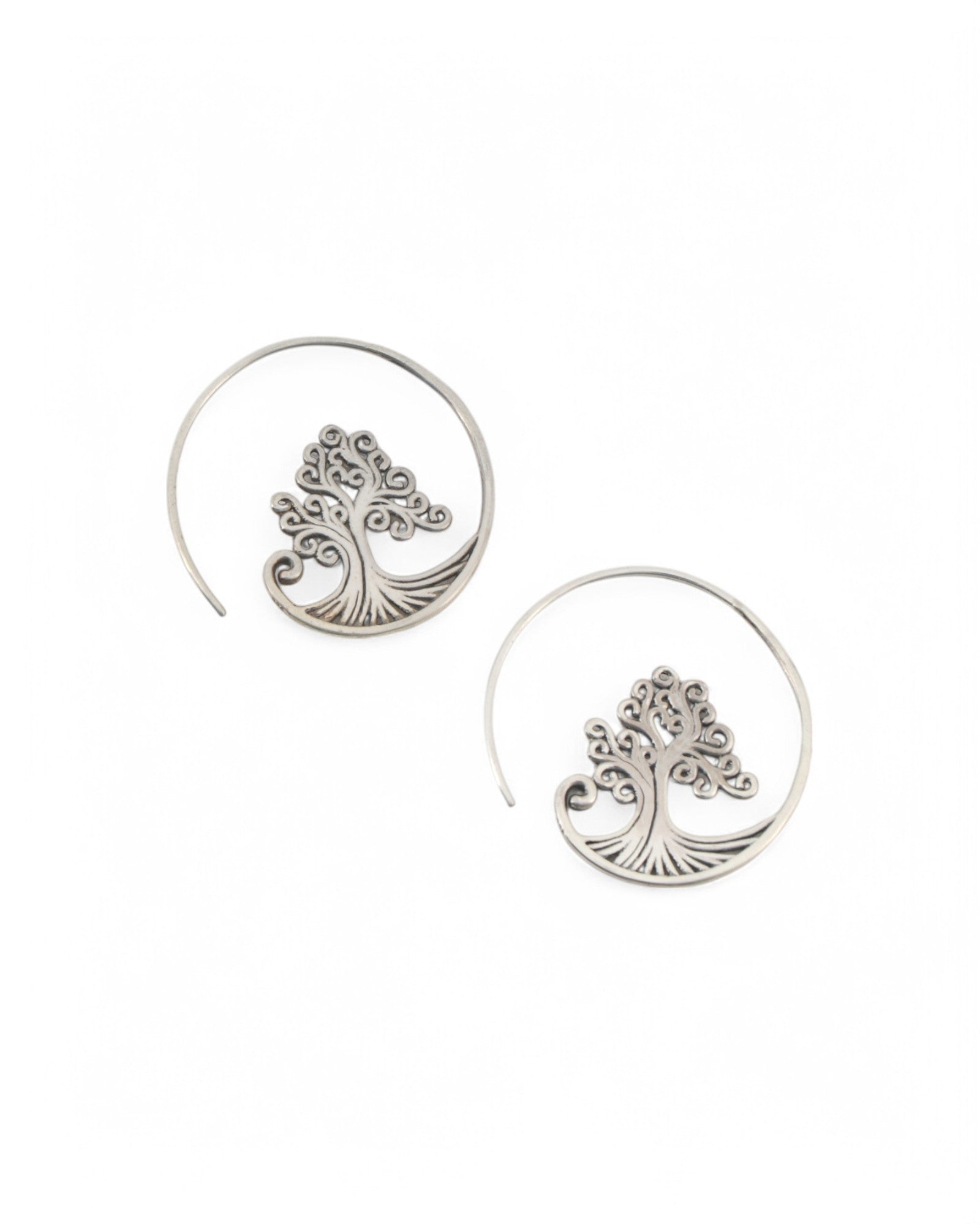 Sterling Silver Tree of Life Spiral Hoop Earrings、mySite、topwebapps