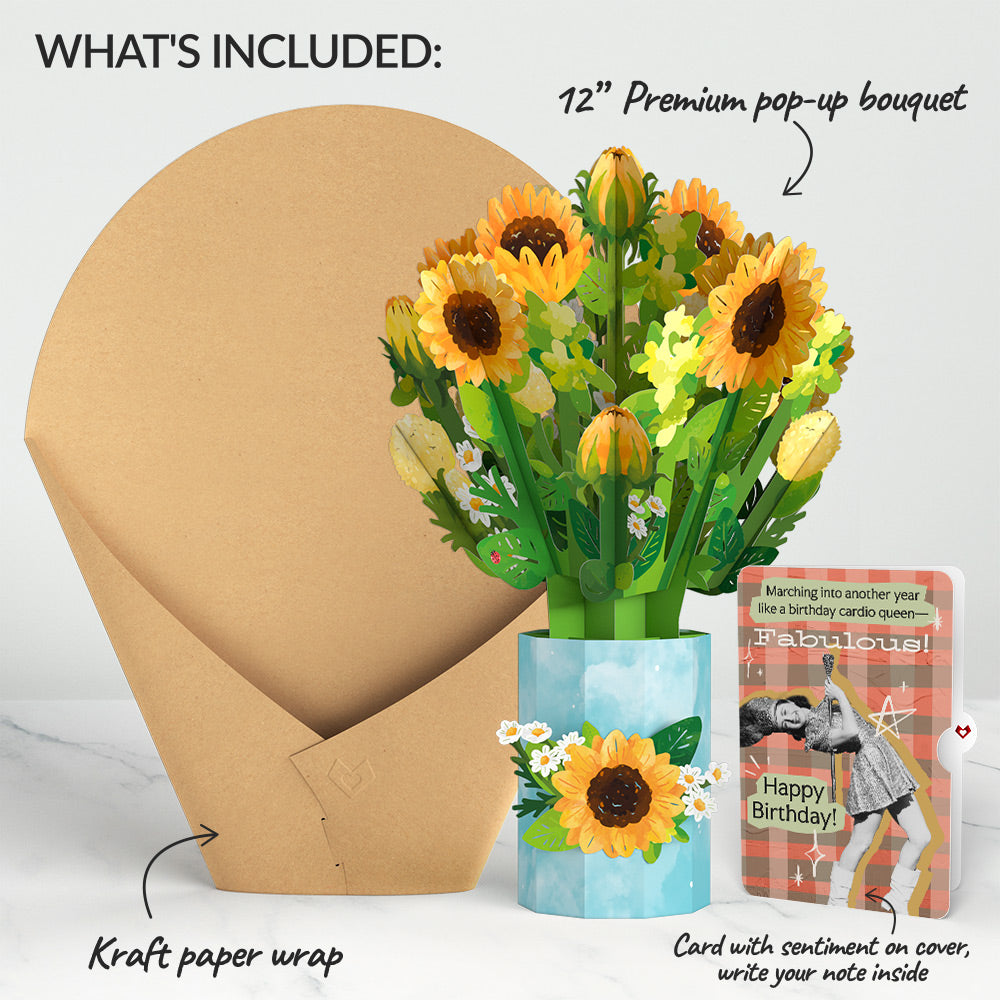 Sunflower Blooms Birthday Bouquet and Cardio Queen Sentiment Set、mySite、solidvoid