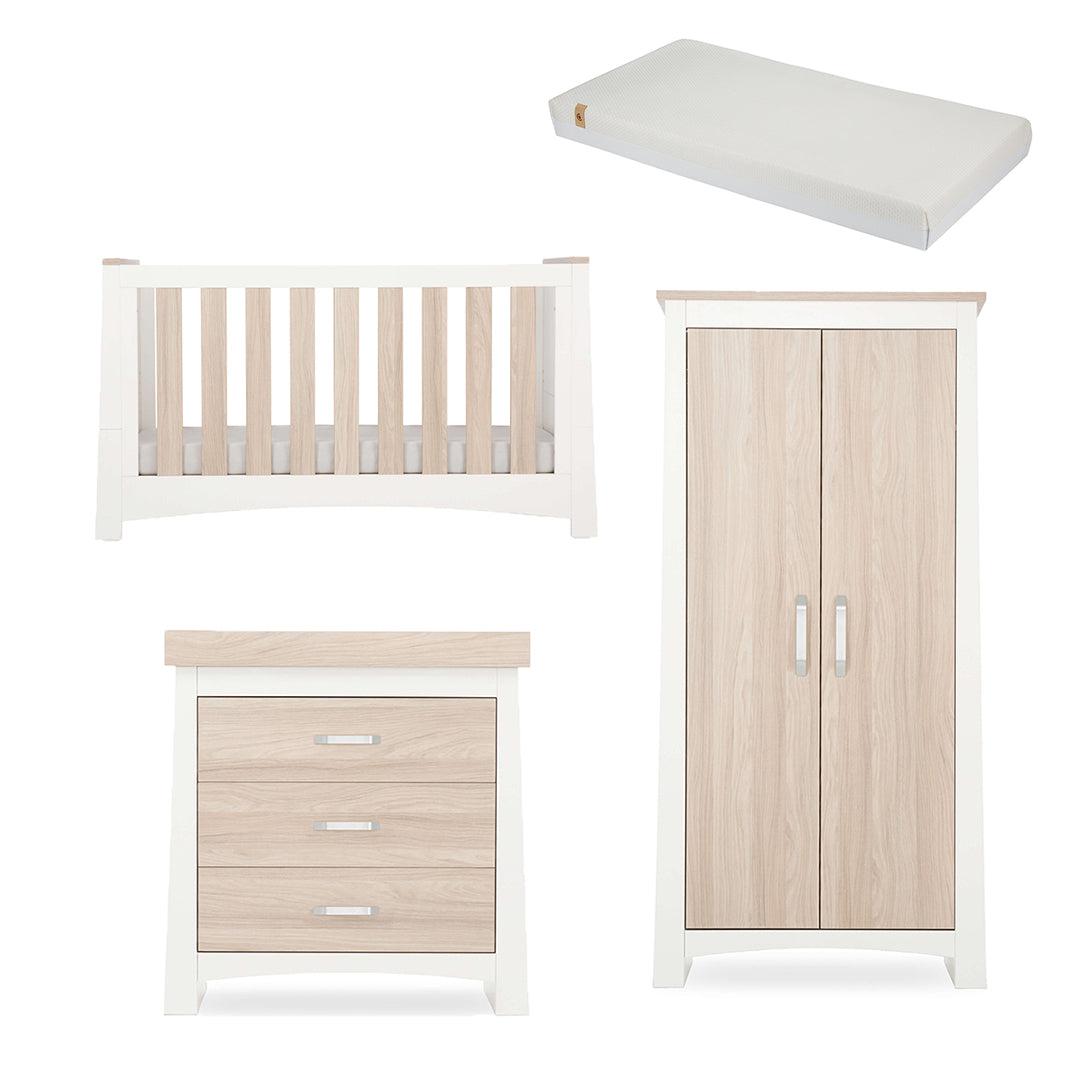  CuddleCo Ada 3 Piece Set 3-Drawer Dresser Cot Bed + Wardrobe - White/Ash、mySite、merchandisen