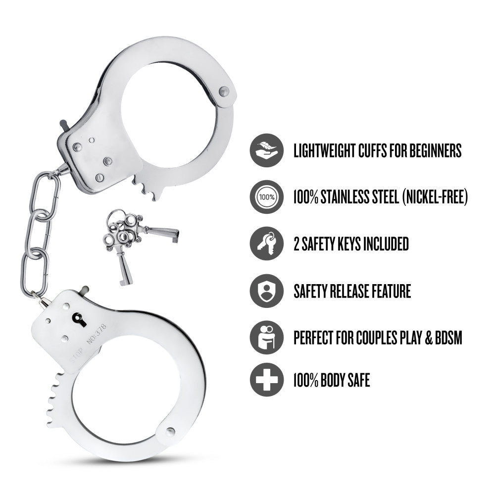 Temptasia By Blush® | Beginner Cuffs – Lightweight Bondage Handcuffs With Safety Release – Fully Adjustable With 2 Keys - Silver、mySite、bottomscart