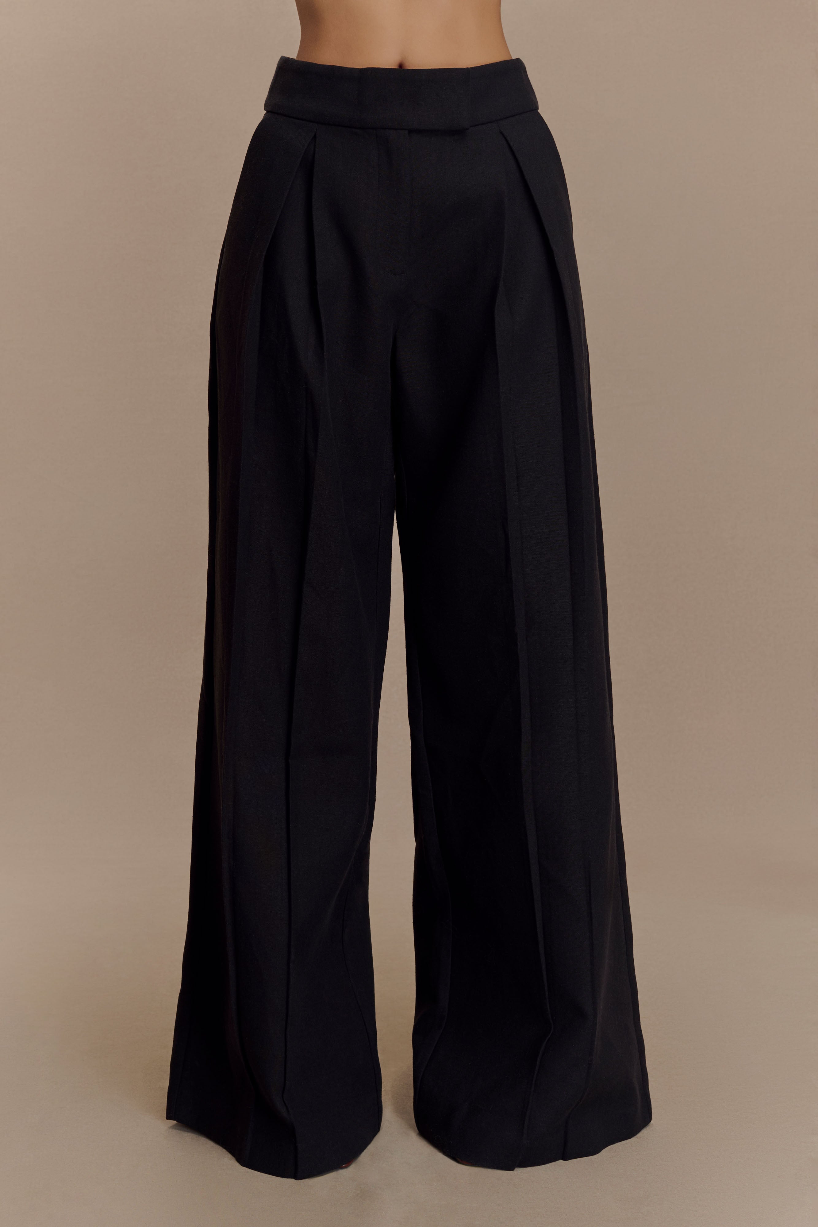 Raya Mid Rise Wide Leg Linen Pant - Black、mySite、solidvoid