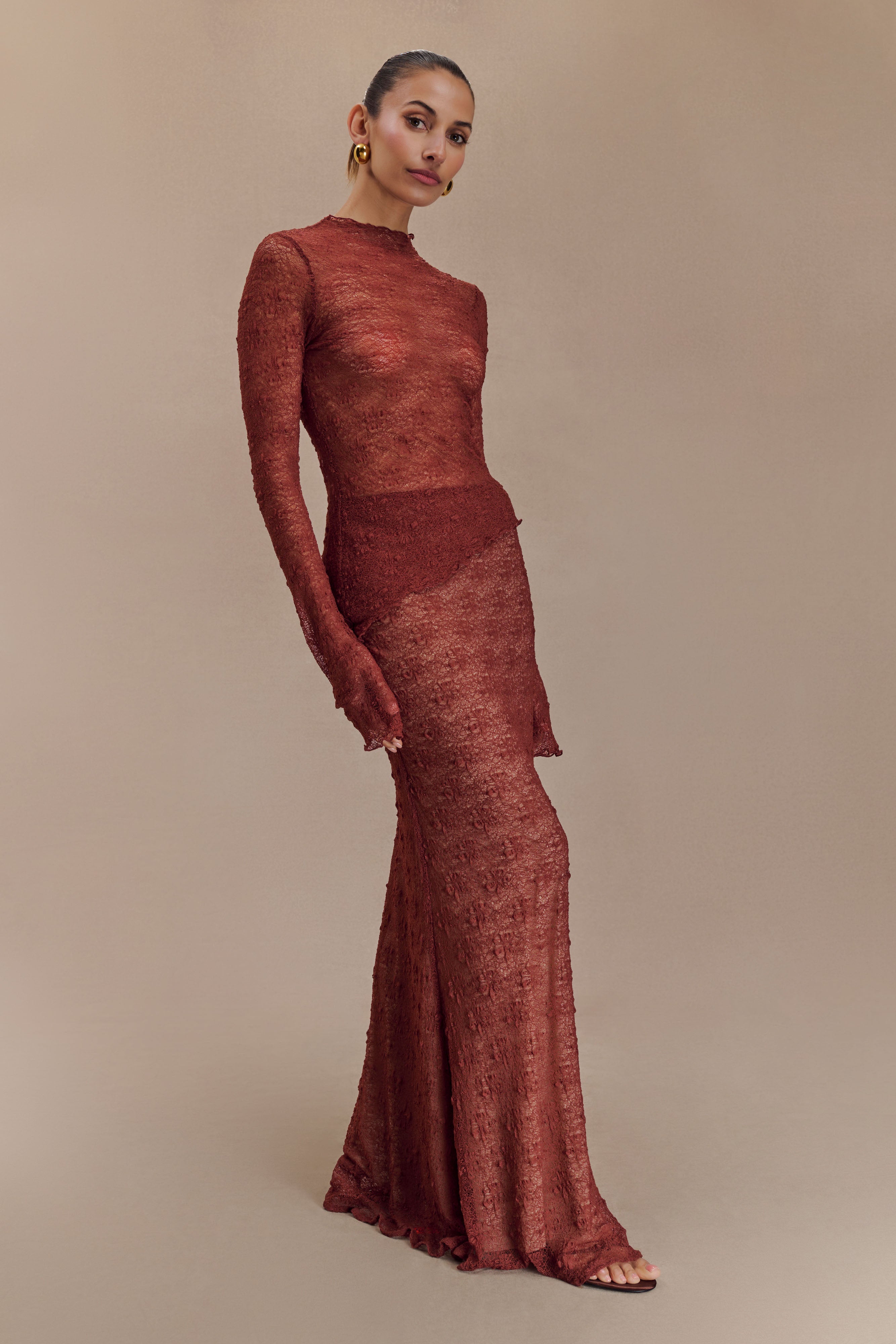 Riley Sheer Lace Long Sleeve Top - Chilli、mySite、solidvoid