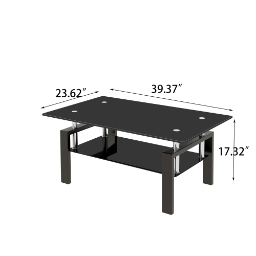 Tempered Black Glass Coffee Table, 2-Layers Tea Table、、casual