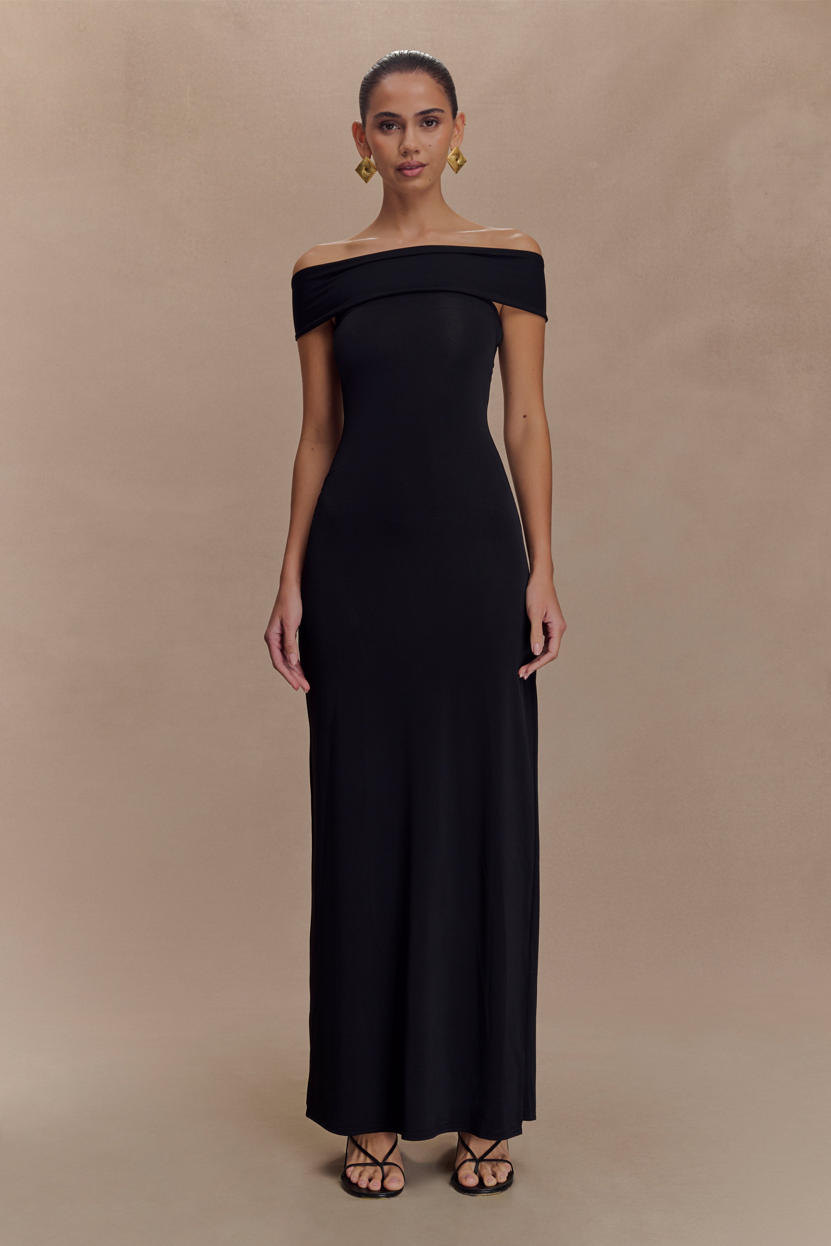 Aurora Slinky And Mesh Split Maxi Dress - Black、mySite、solidvoid