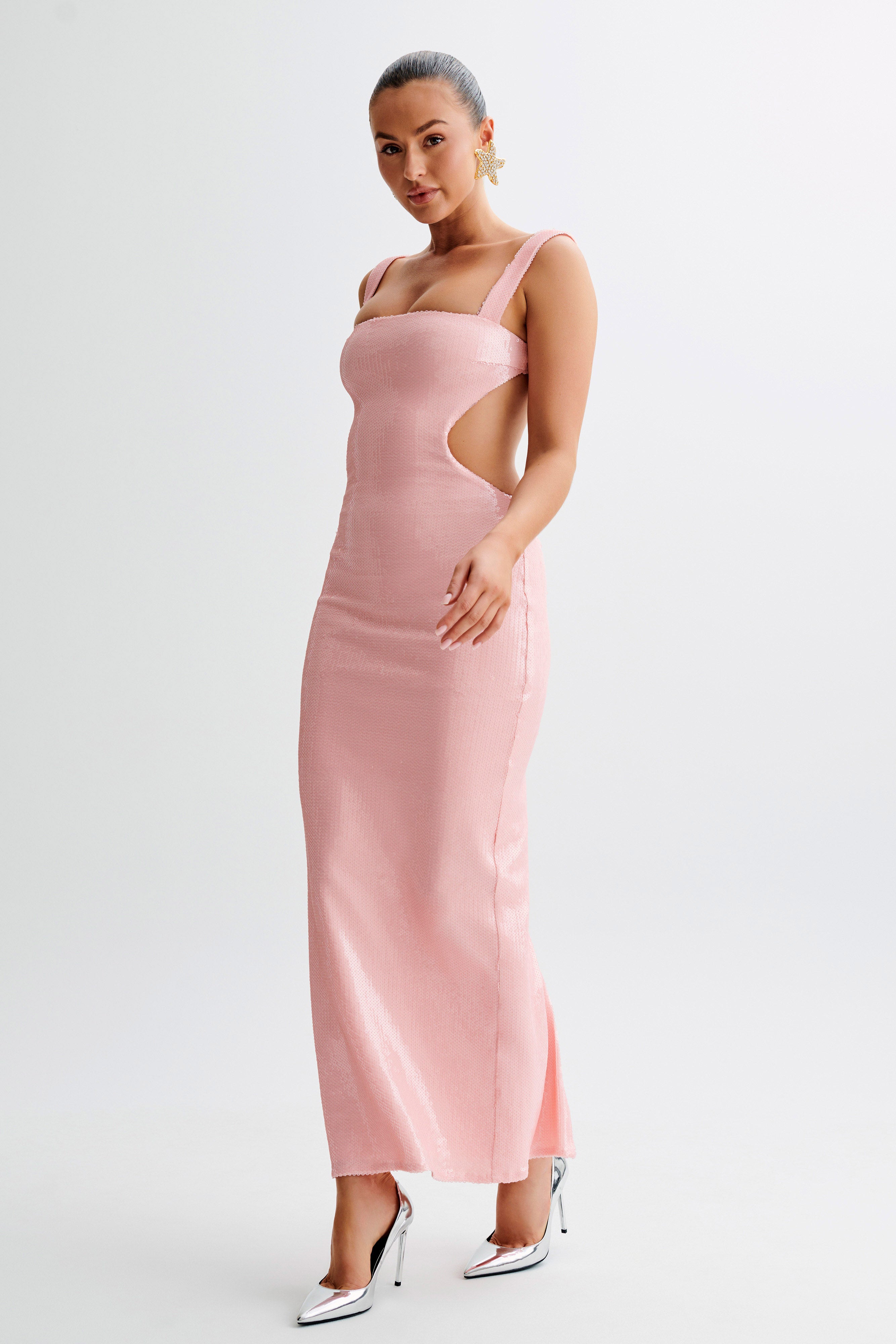 Adoria Sequin Cut Out Maxi Dress - Pale Pink、mySite、solidvoid