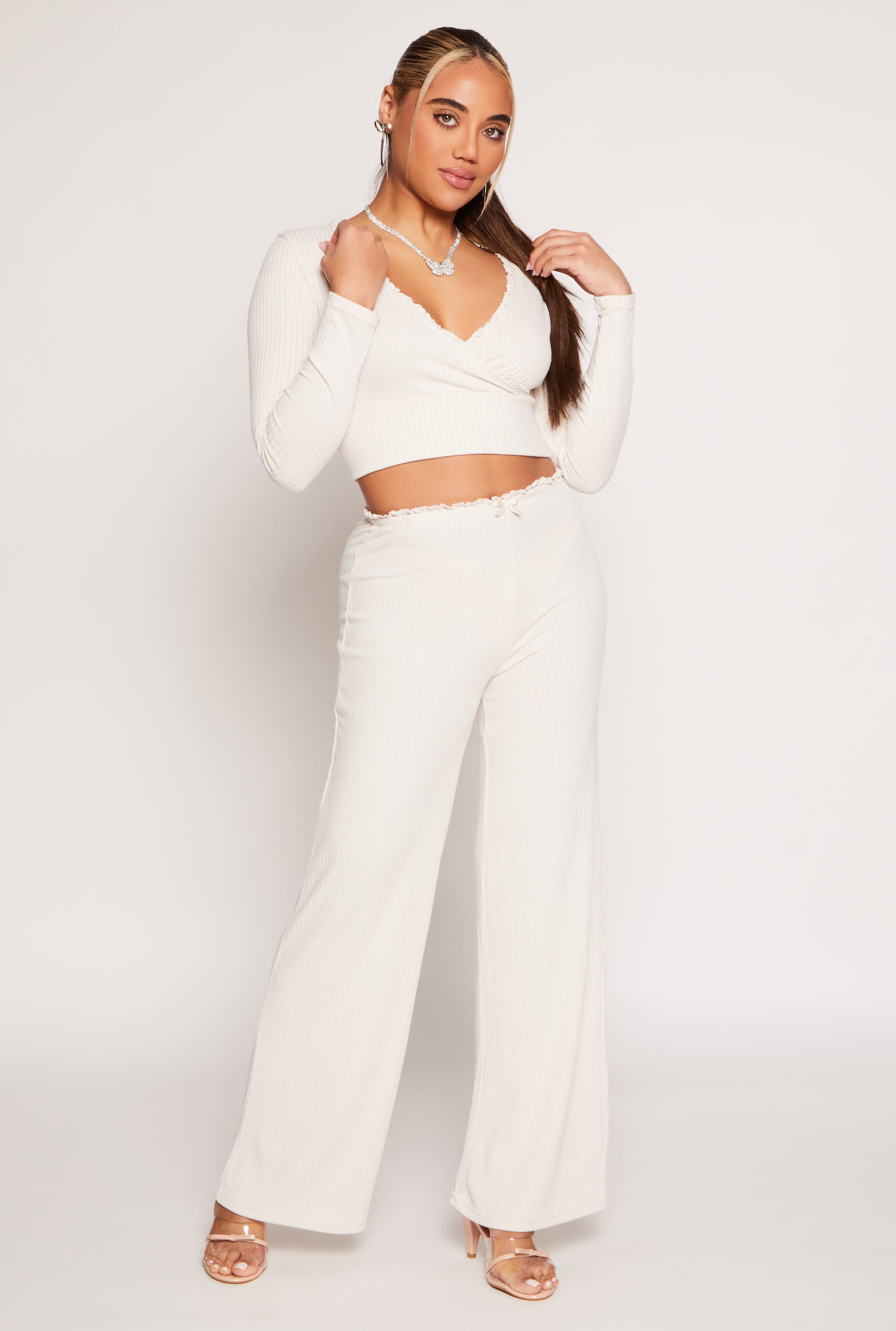 Almost Famous Lace Trim Wide Leg Pants、mySite、camillekostekn