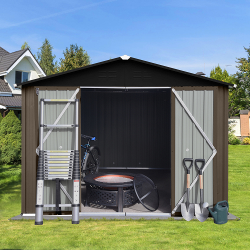 Metal garden sheds 8ftx10ft outdoor storage sheds Dark-grey、、eastwooduniform