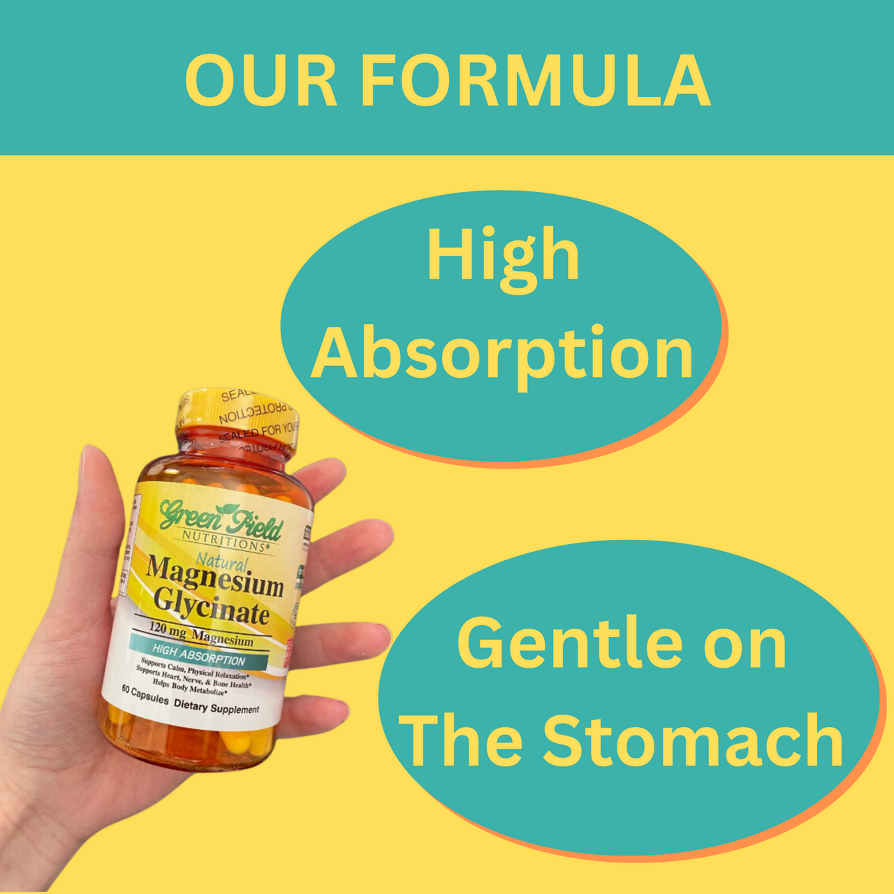 Greenfield Nutritions - Halal Magnesium Glycinate 120mg, Supports Calm, Nerve, Heart and Muscle Relaxation 60 Capsules, Halal Vitamins、mySite、topwebapps