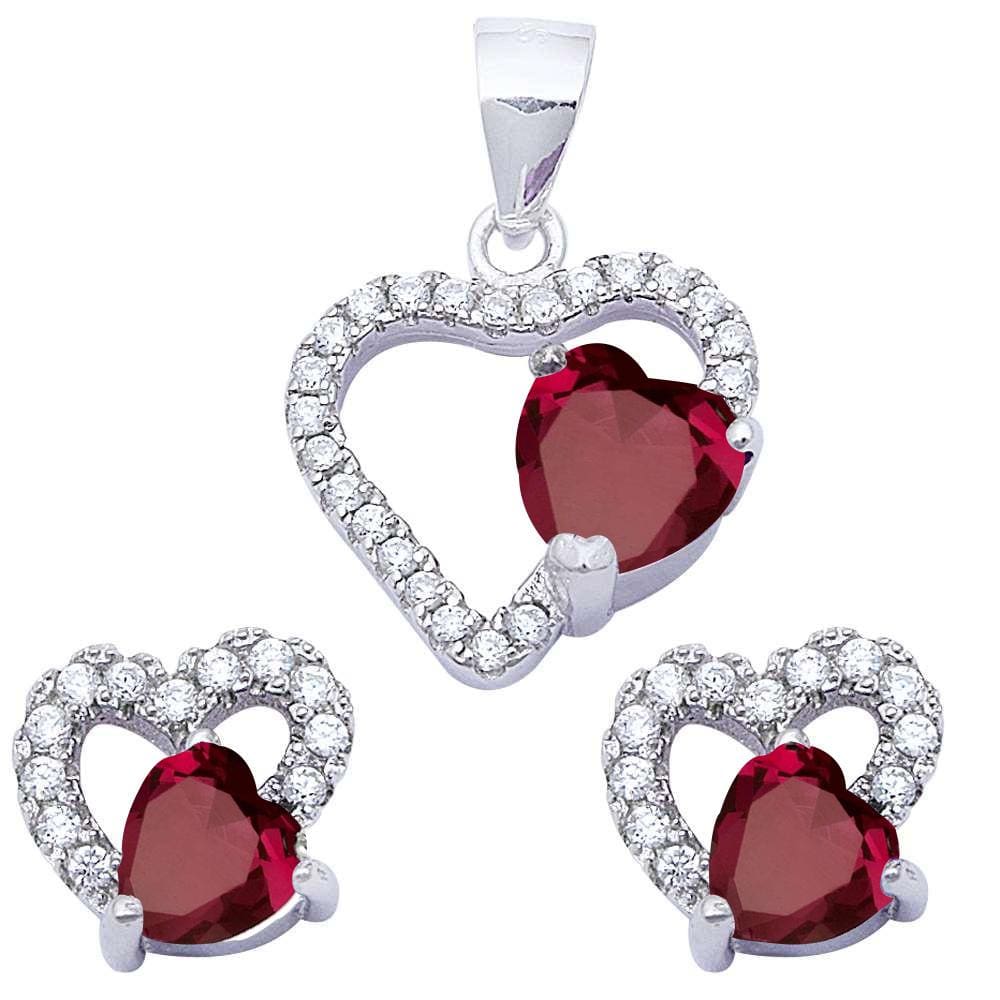 Special Buy! Sterling Silver Double Heart Sets Cubic Zirconia and Simulated Gemstones、mySite、g9winljtr