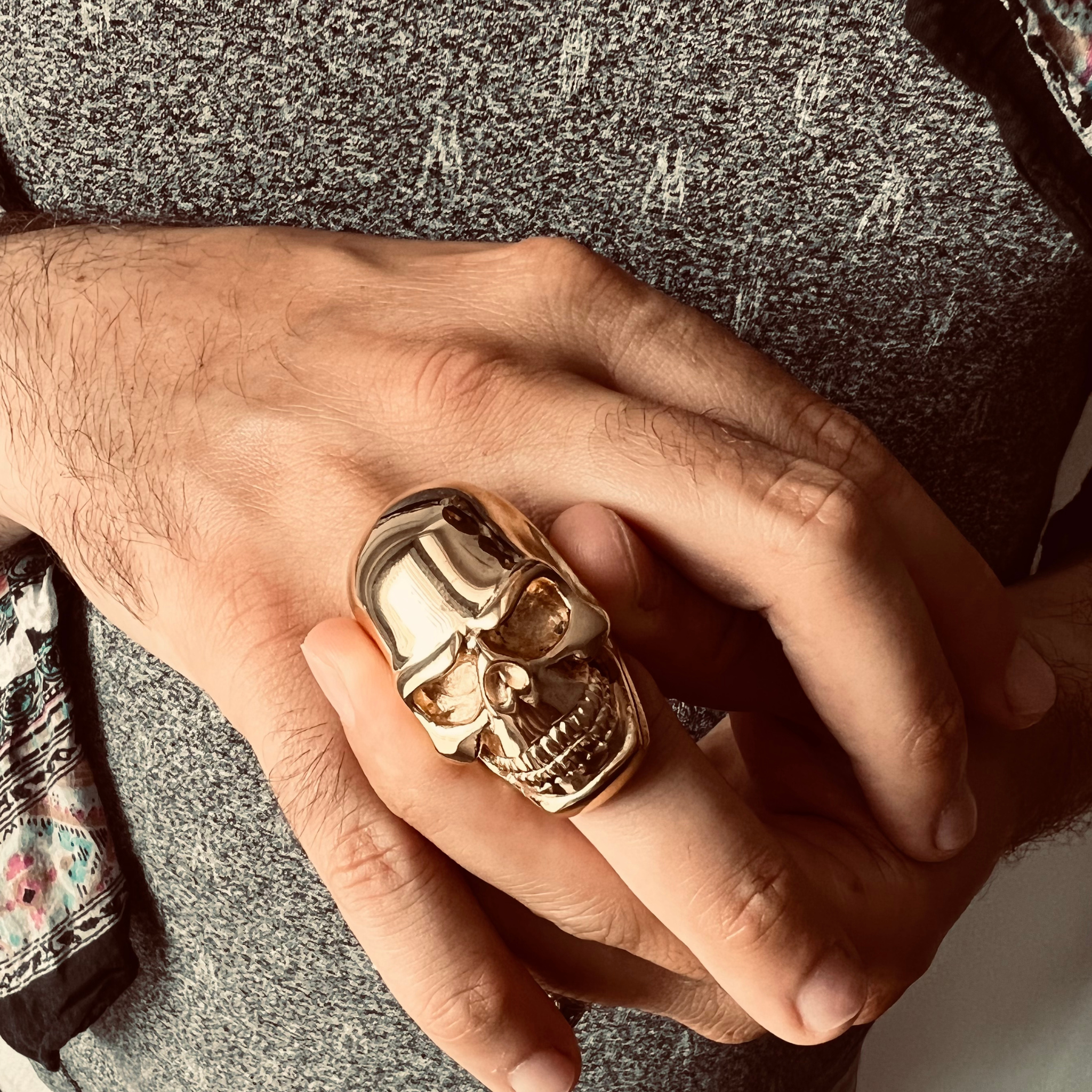 Detailed 18K Gold PVD Coated Grinning Skull Stainless Steel Ring / SCR4110、mySite、dreamappss