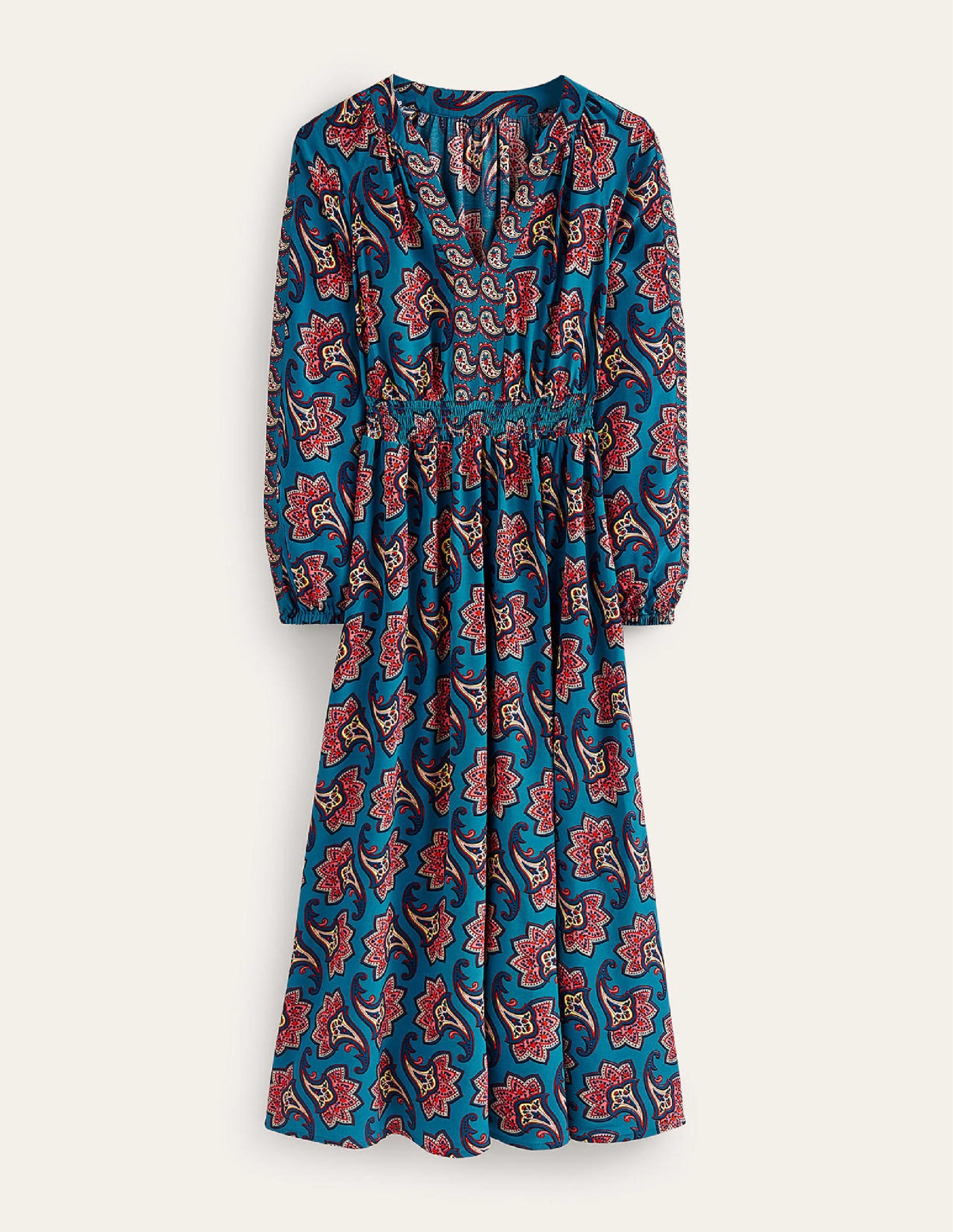  Border Print Raglan Midi Dress-Aegean Blue, Paisley Amaryllis、mySite、ashleygrahame
