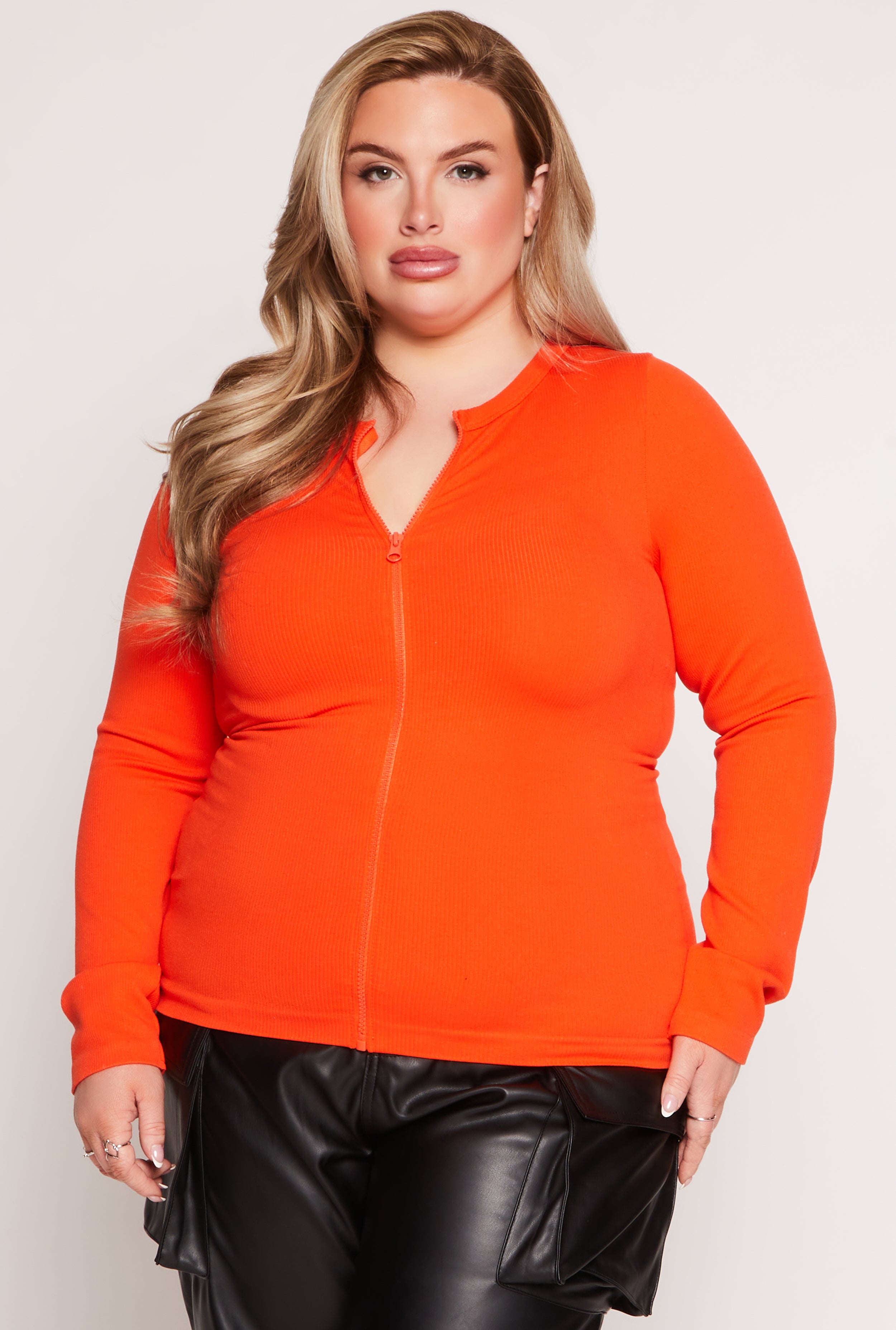 Plus Size Seamless Zip Front Top、mySite、camillekostekn