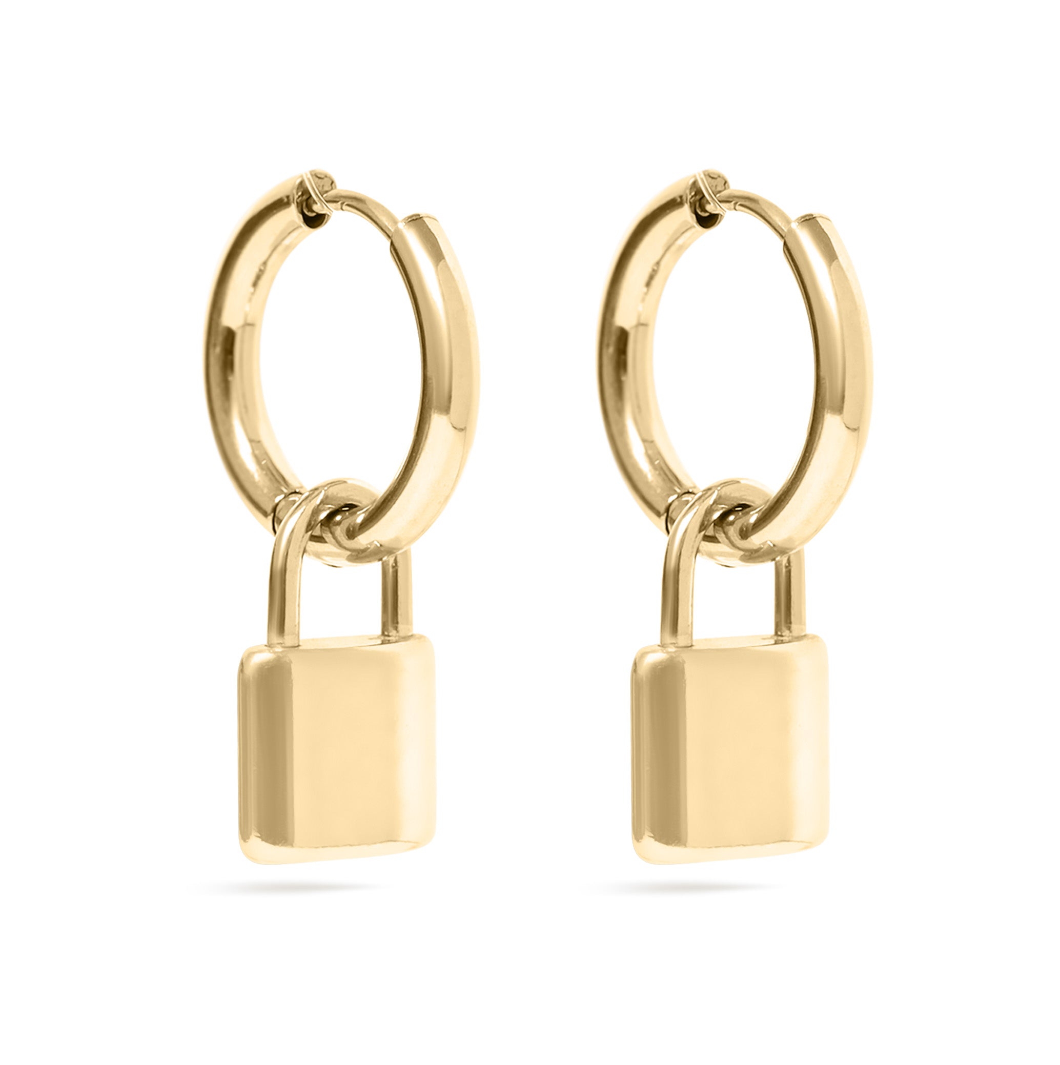 18K Gold PVD Stainless Steel Padlock Pendant Hoop Earrings / ERJ0035、mySite、dreamappss
