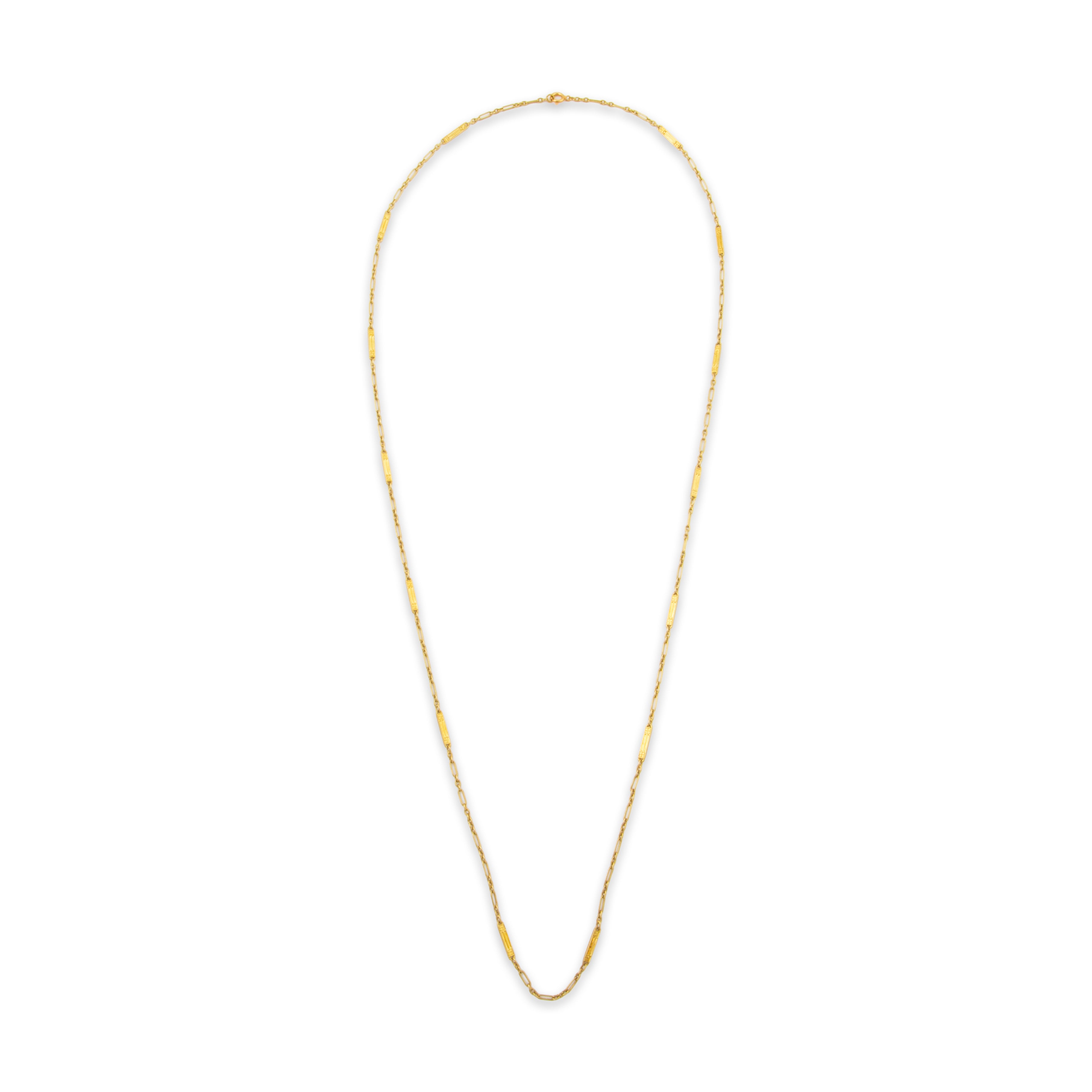 Antique Art Deco 14k Yellow Gold Long Engraved Blossom Link Necklace 28、mySite、hinf8tx79