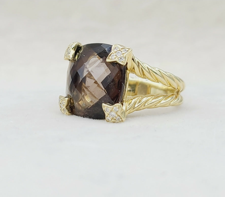 David Yurman 15mm Smoky Quartz Cushion Ring 18K Gold & Diamonds、mySite、hinf8tx79